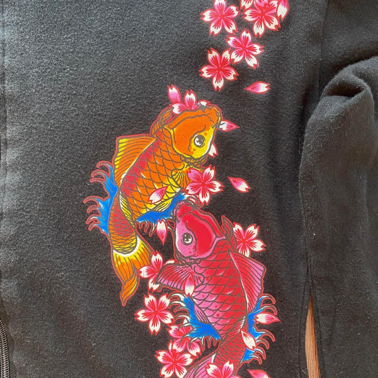 Y2K Vintage Lucky Brand Womens Hoodie /black & Red Koi Fish Floral