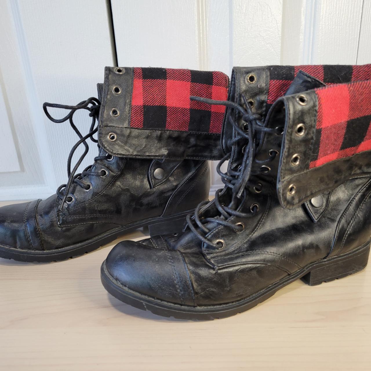 Fold over combat 2024 boots with plaid inside