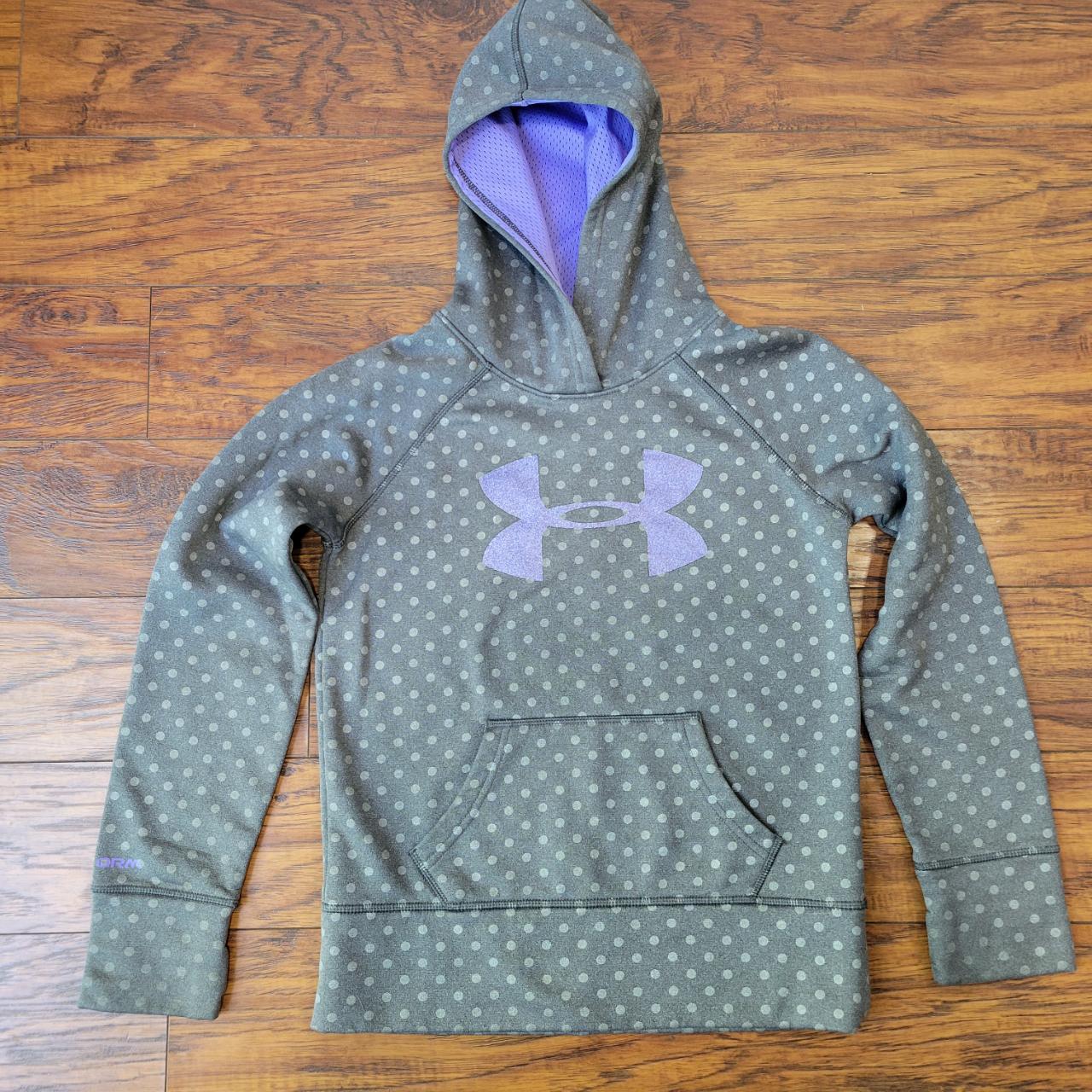 UNDER ARMOUR Gray Silver Purple Polka Dot Pullover Depop