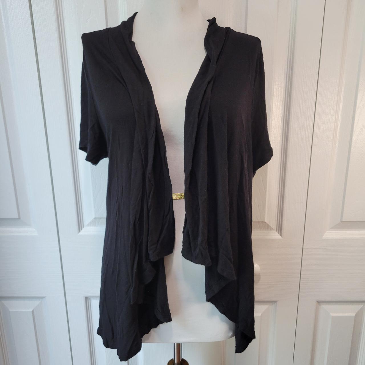 APT 9 Black Short Sleeve Open Front Draped Cardigan