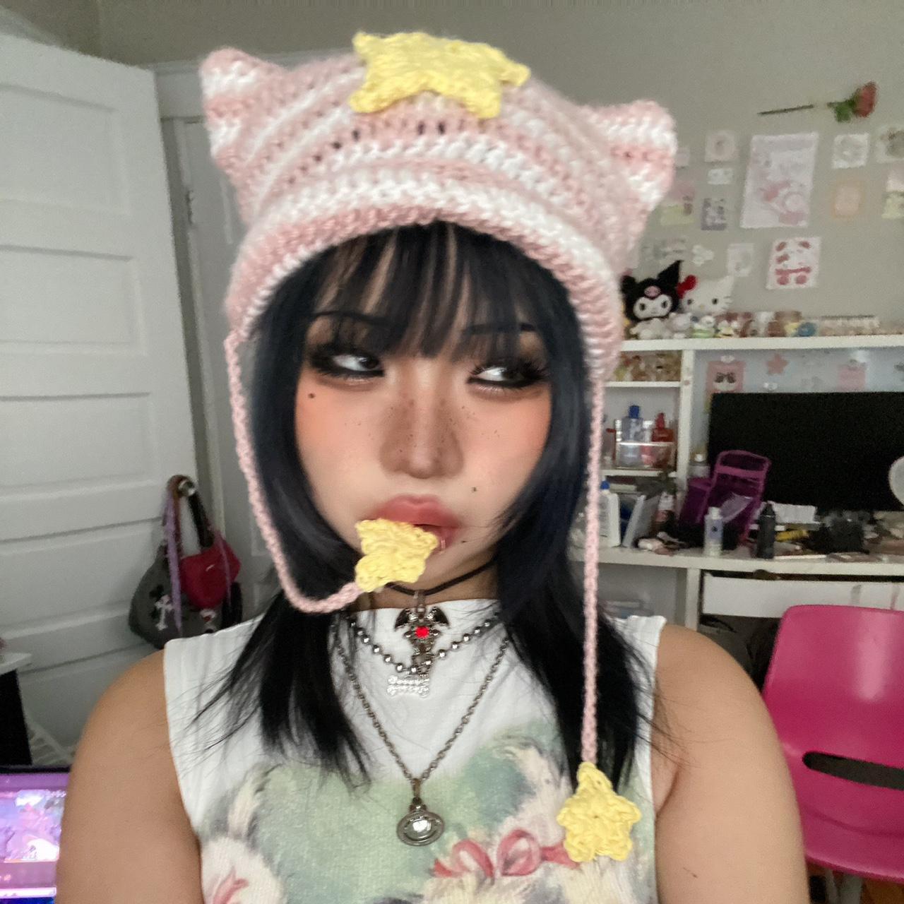 Handmade Crochet Beabadoobee Inspired Cat Hat Depop