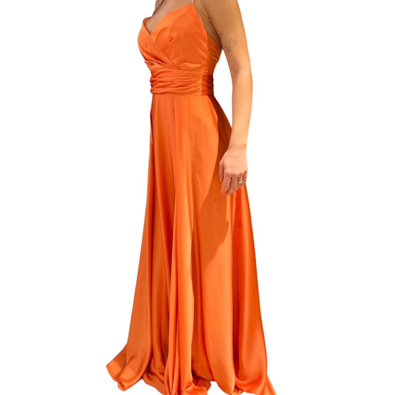 Beautiful orange satin maxi dress. Straps with beads... Depop