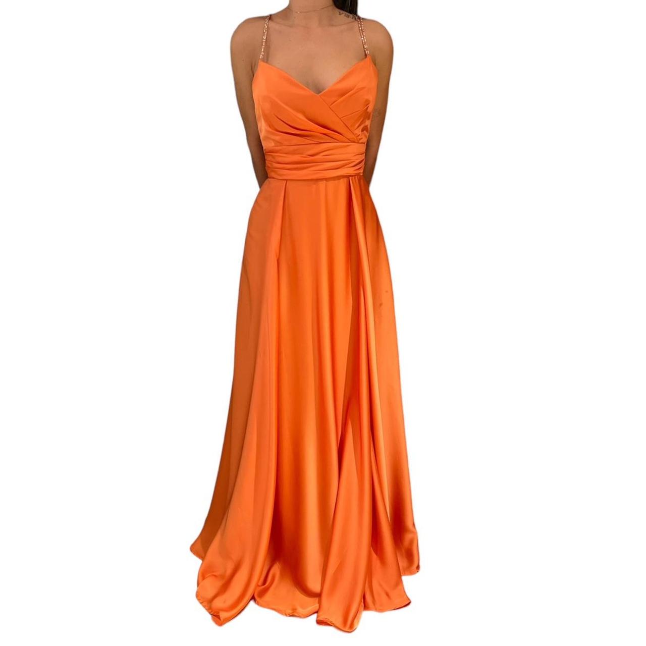 Beautiful orange satin maxi dress. Straps with beads... - Depop