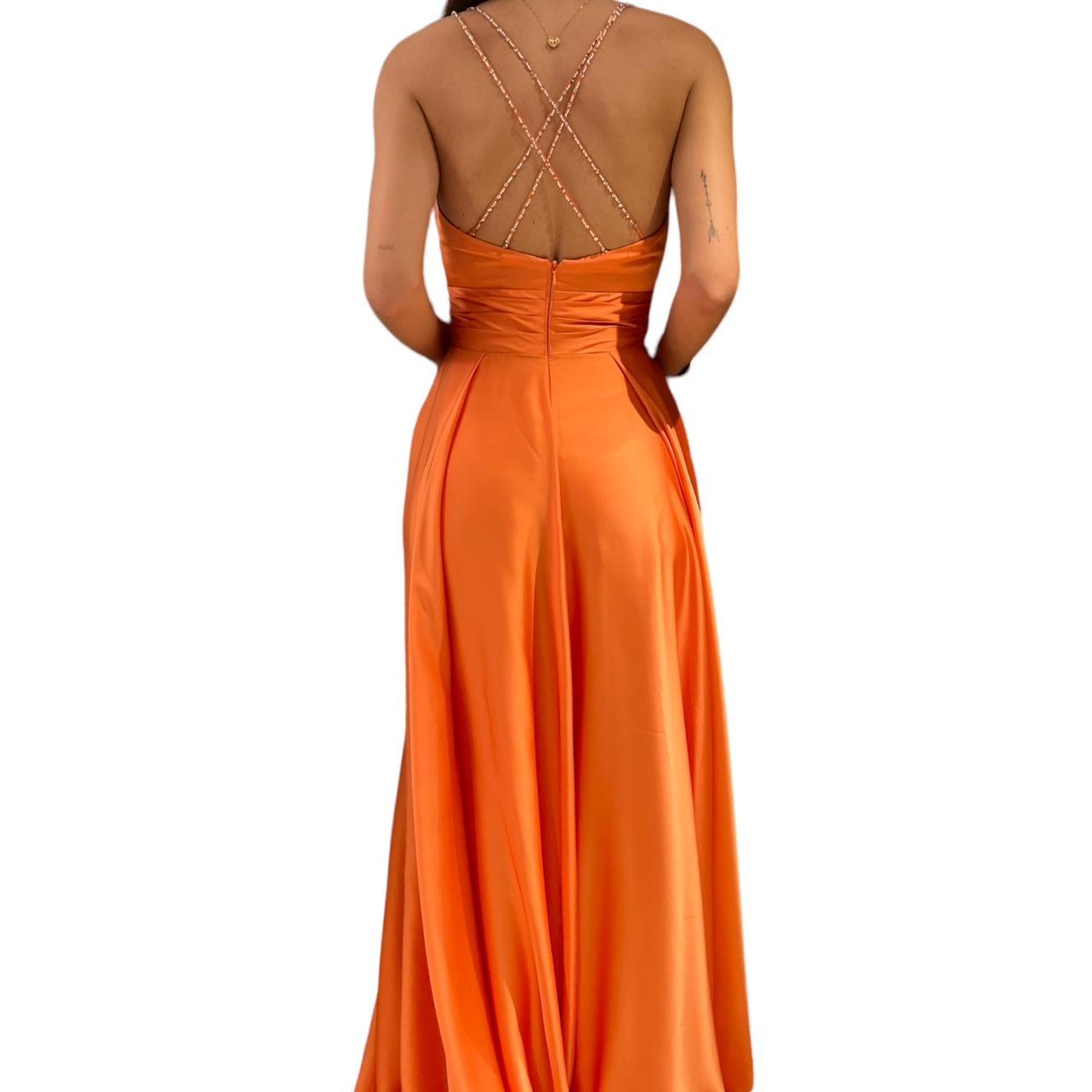 Beautiful orange satin maxi dress. Straps with beads... - Depop