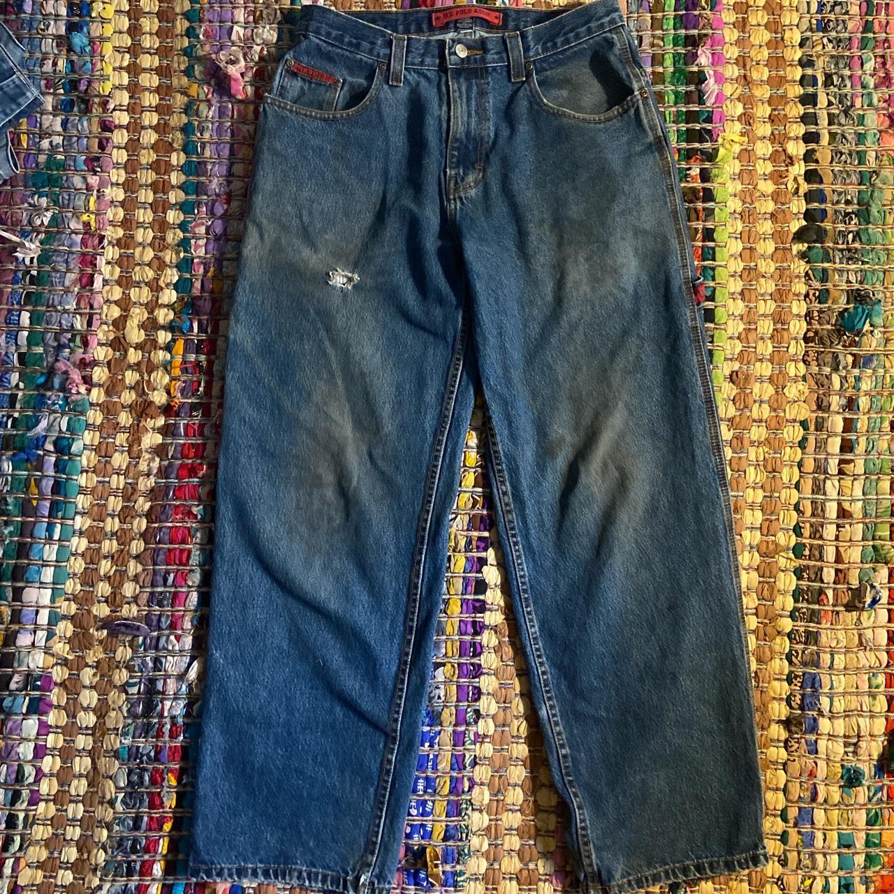 U.S. Polo Assn. Men's Blue and Red Jeans | Depop