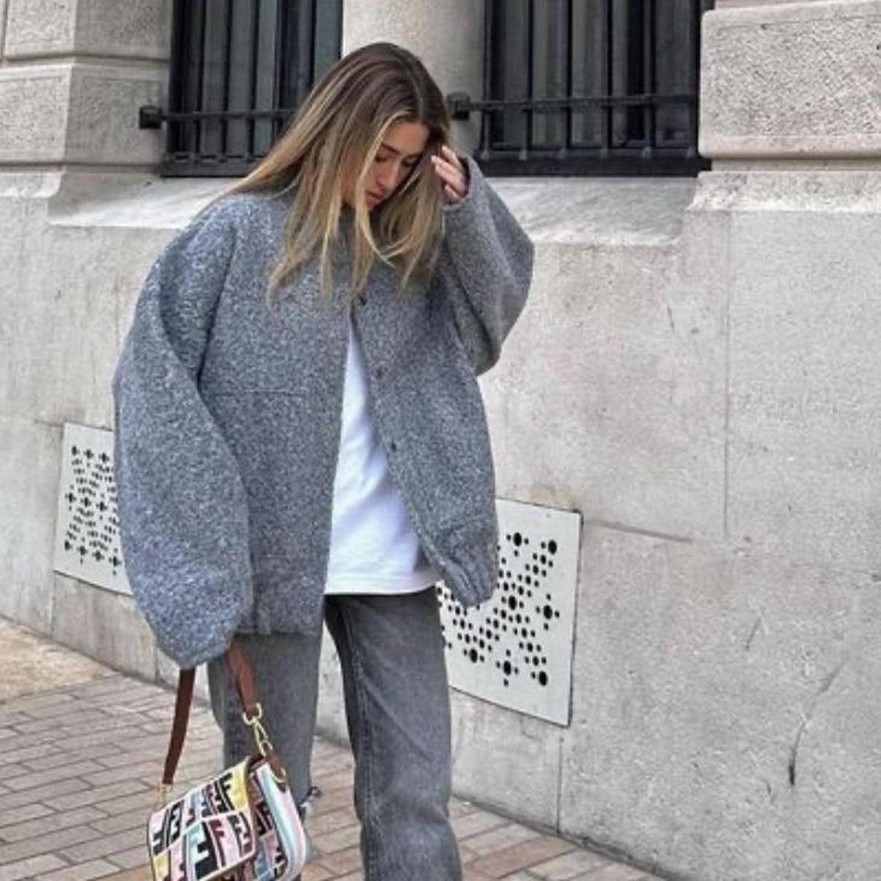 Grey Zara bomber jacket Size XSS Oversize fit In... Depop