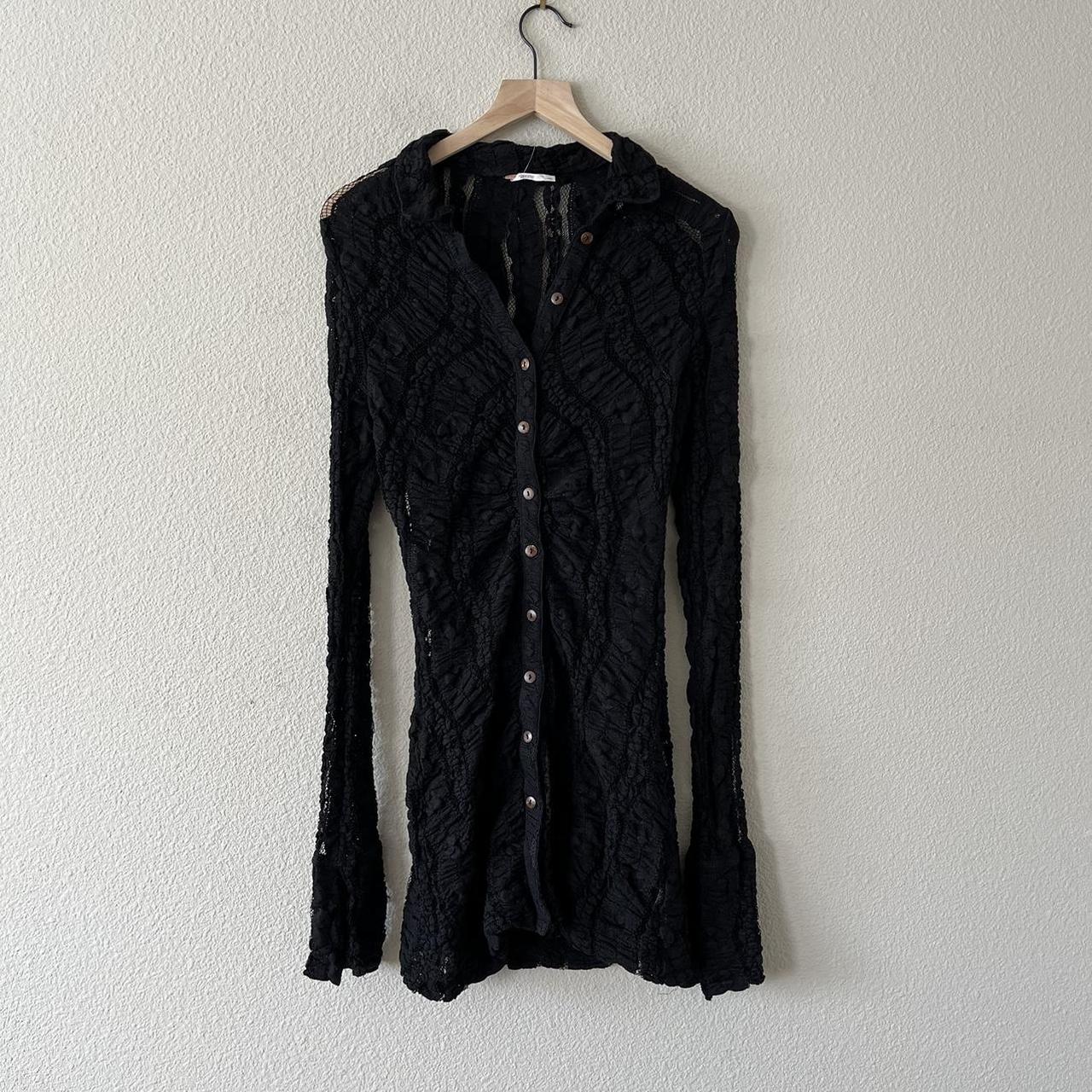 Free People Button Up Long Sleeve Lace Mini Dress... - Depop