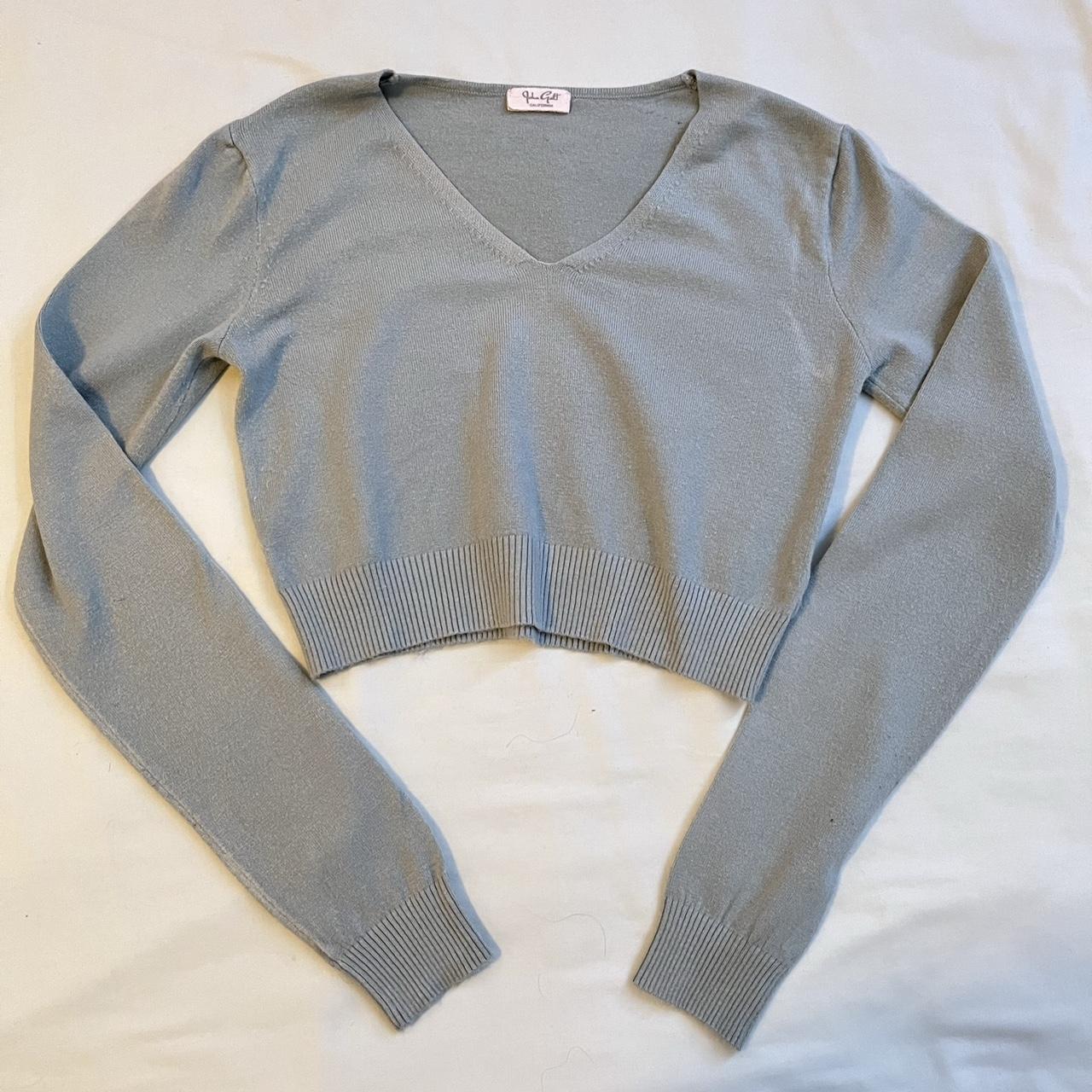 BRANDY MELVILLE sage green cropped v neck sweater... Depop