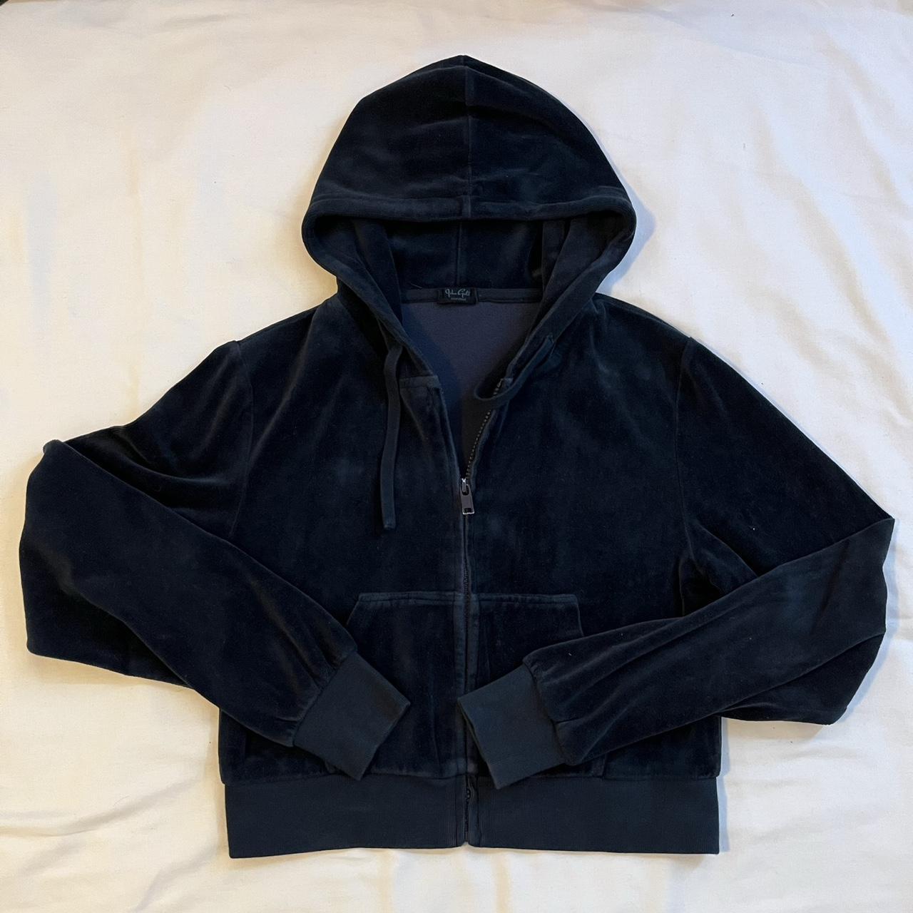 BRANDY MELVILLE navy blue velour cropped hoodie... - Depop