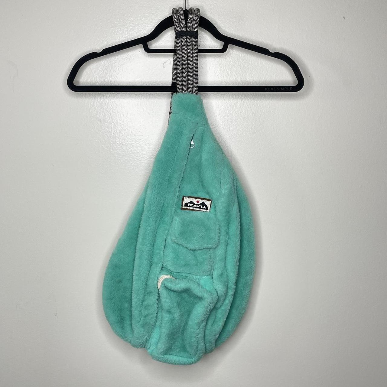 fuzzy sling Kavu bag cute teal color wear to a