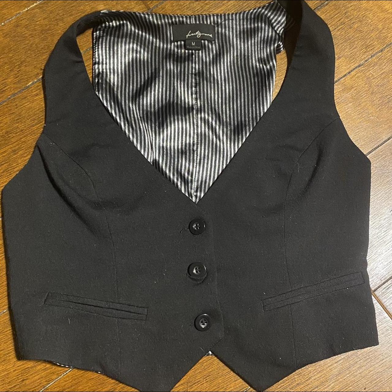 Black and Gray striped button up vest... - Depop