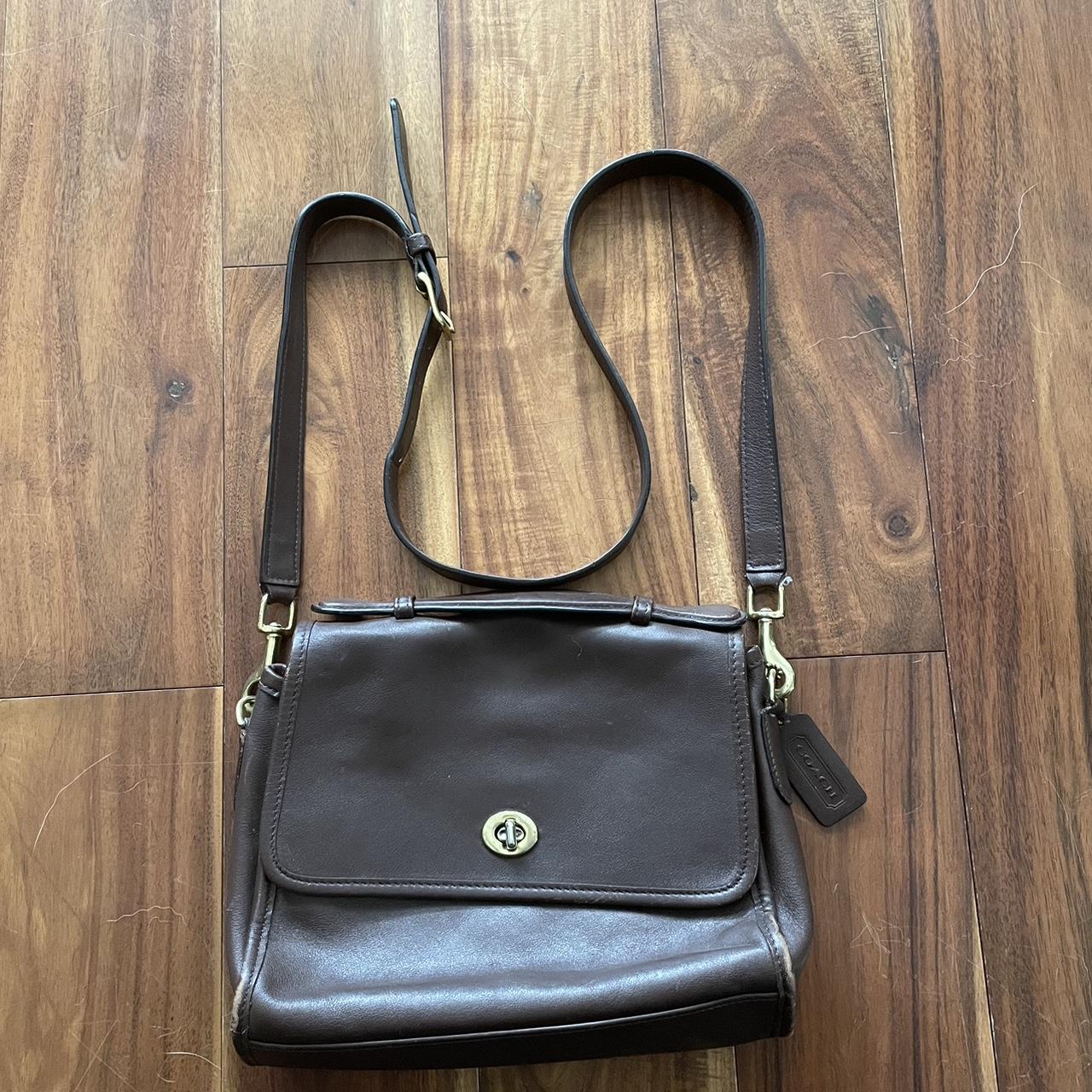 Leather Coach Bag Measures: 7.5in top to... - Depop