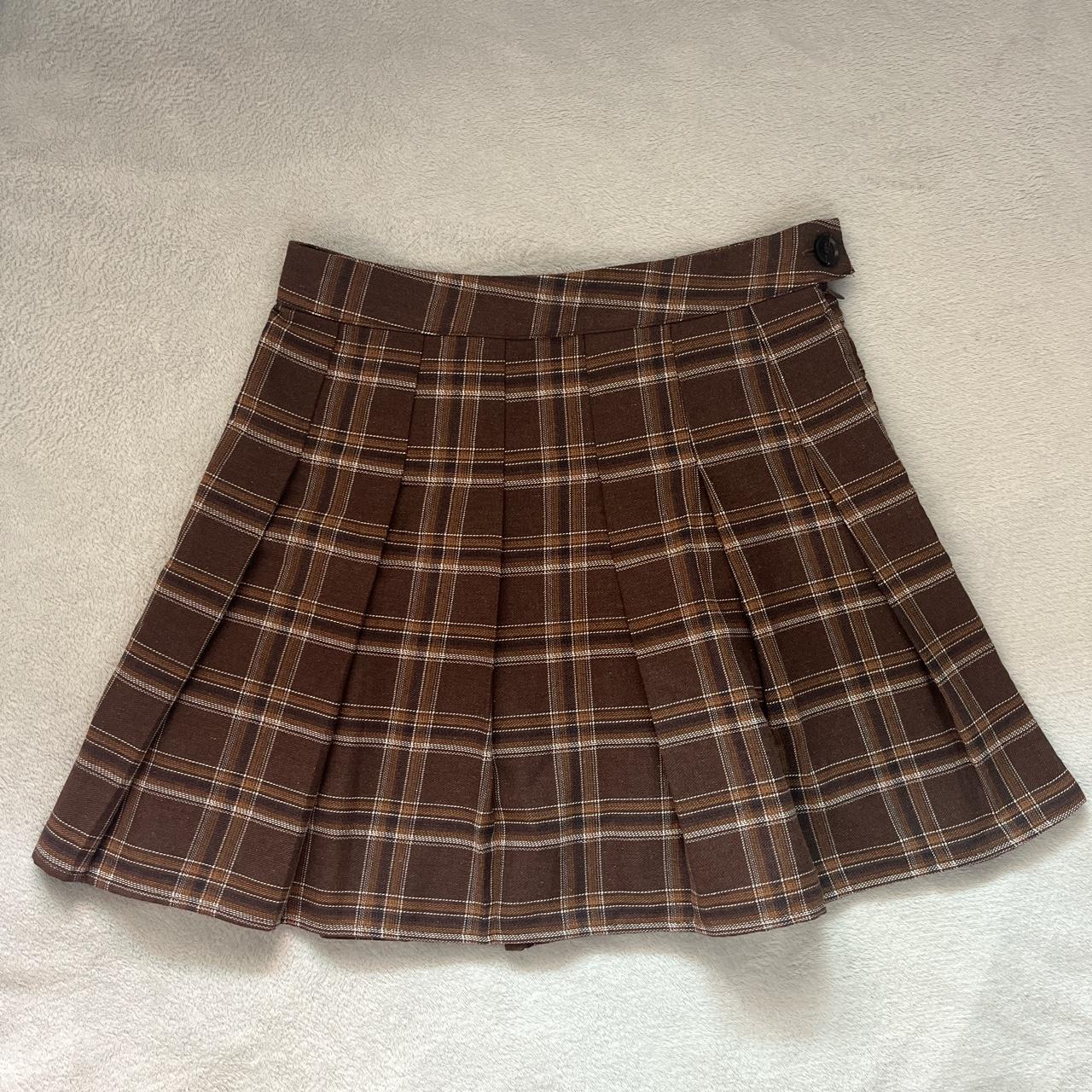 Brown plaid pleated mini skirt Such a cute preppy... - Depop