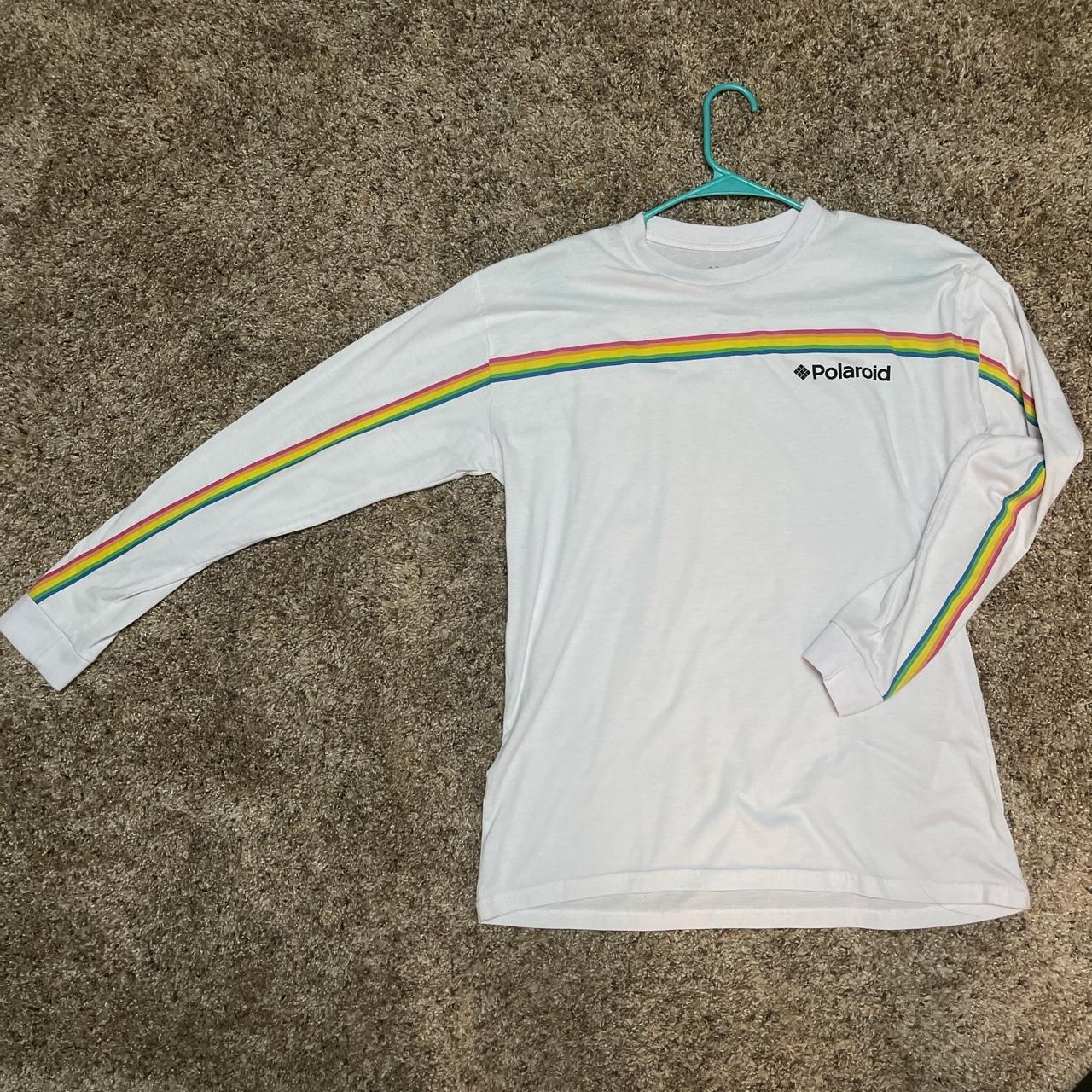 White Polaroid long sleeve wingspan stripe Mens... Depop