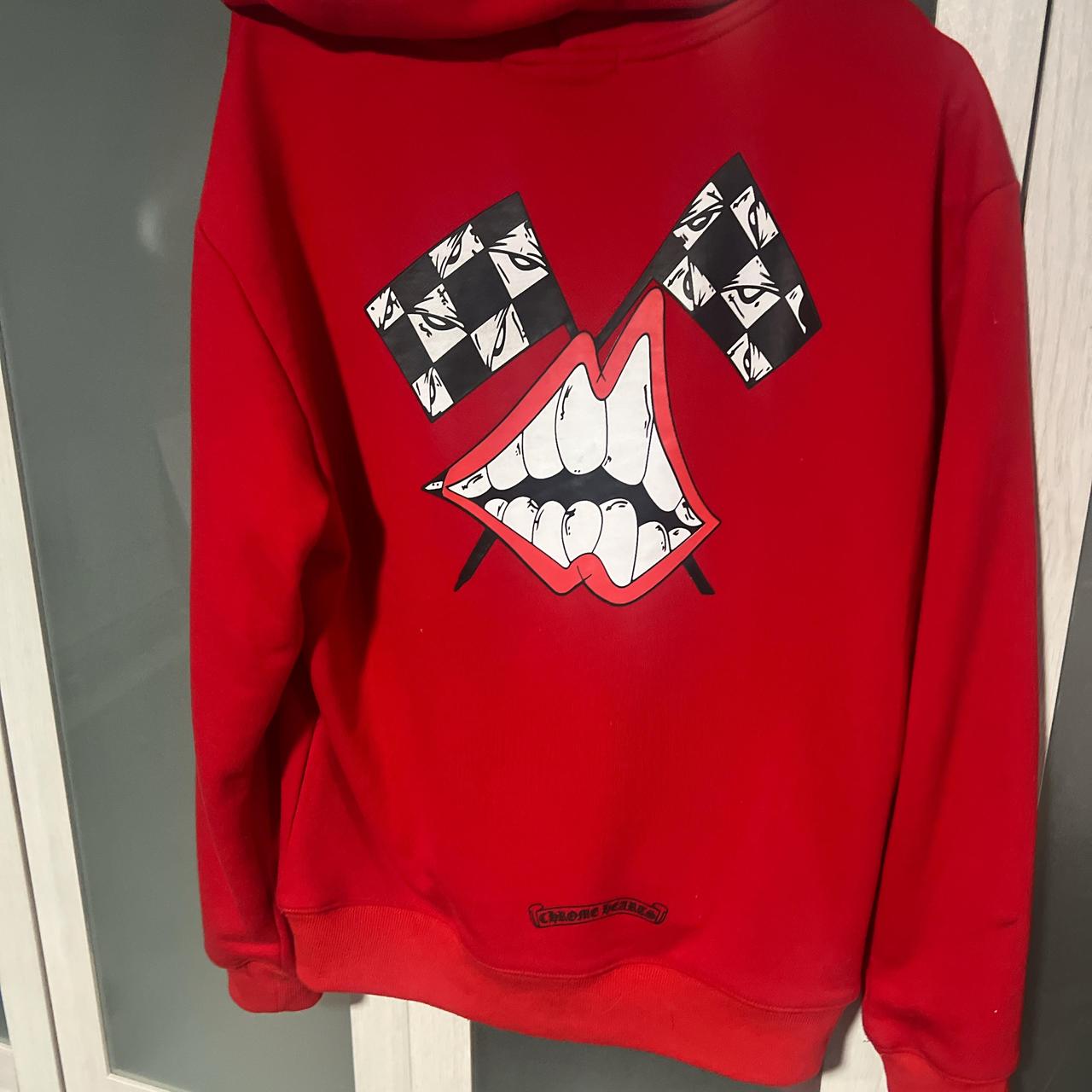Red chrome hearts hoodie size L | Depop