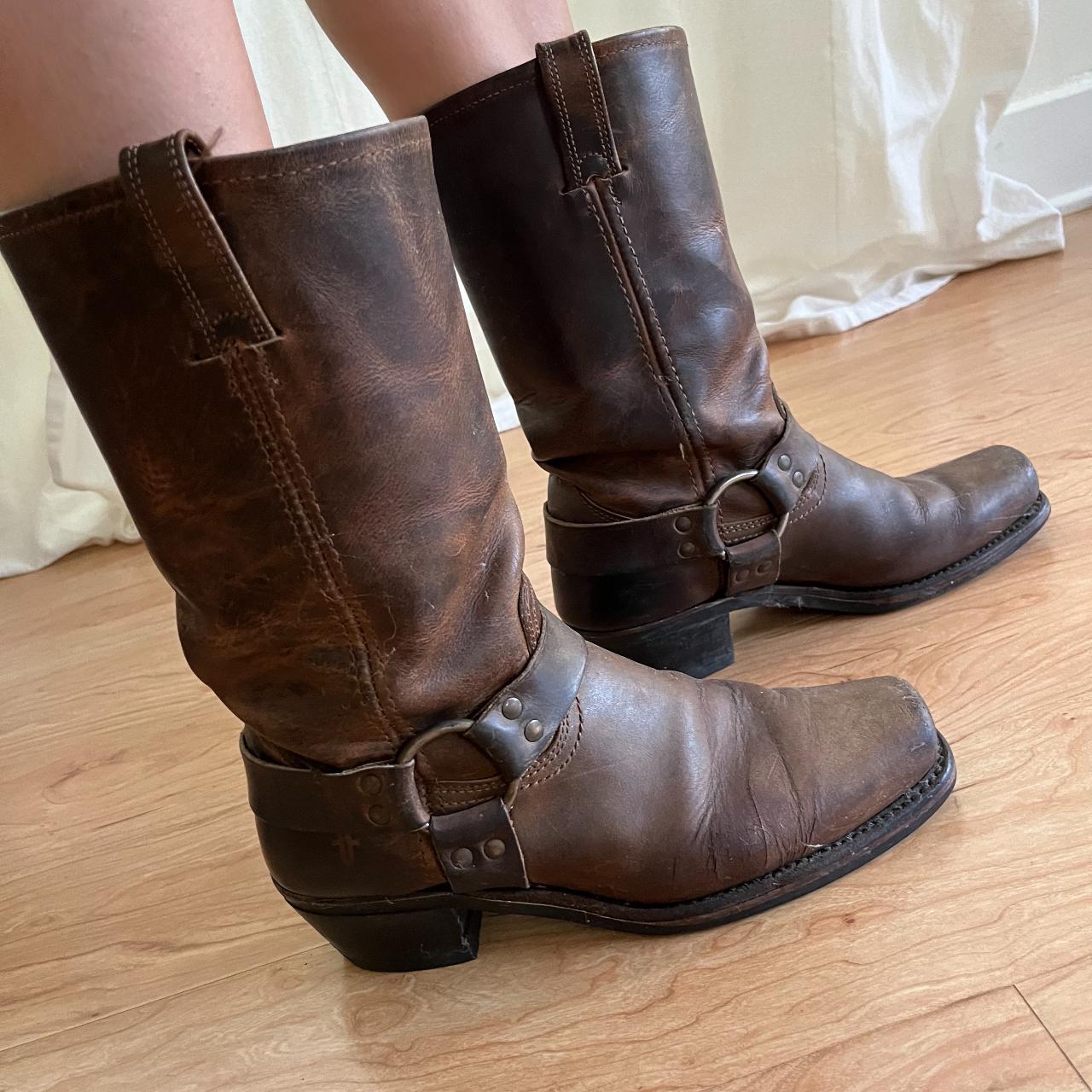 FRYE sale Harness Brown Distressed Leather Boots Sz 10