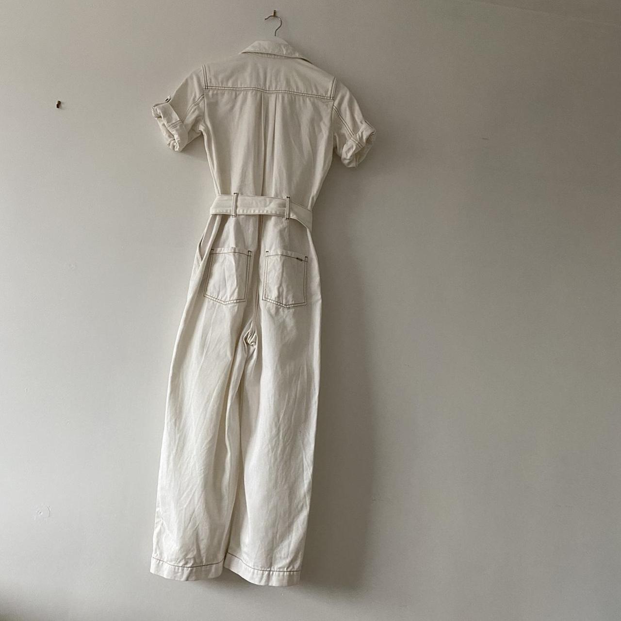 Massimo Dutti. Off-white cotton belted jumpsuit.... - Depop