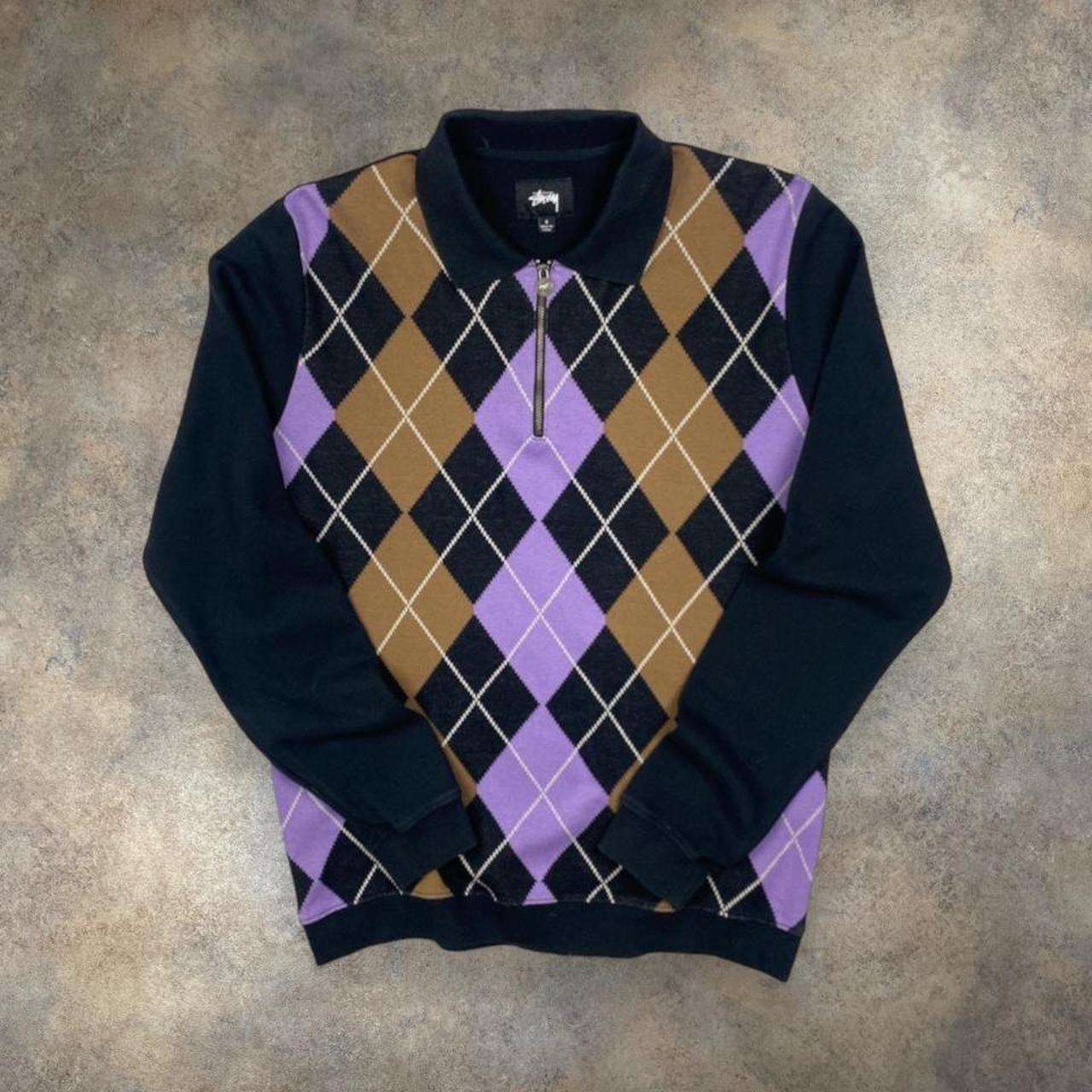 Stussy longsleeve Polo Shirt , Black/ Purple/ brown...