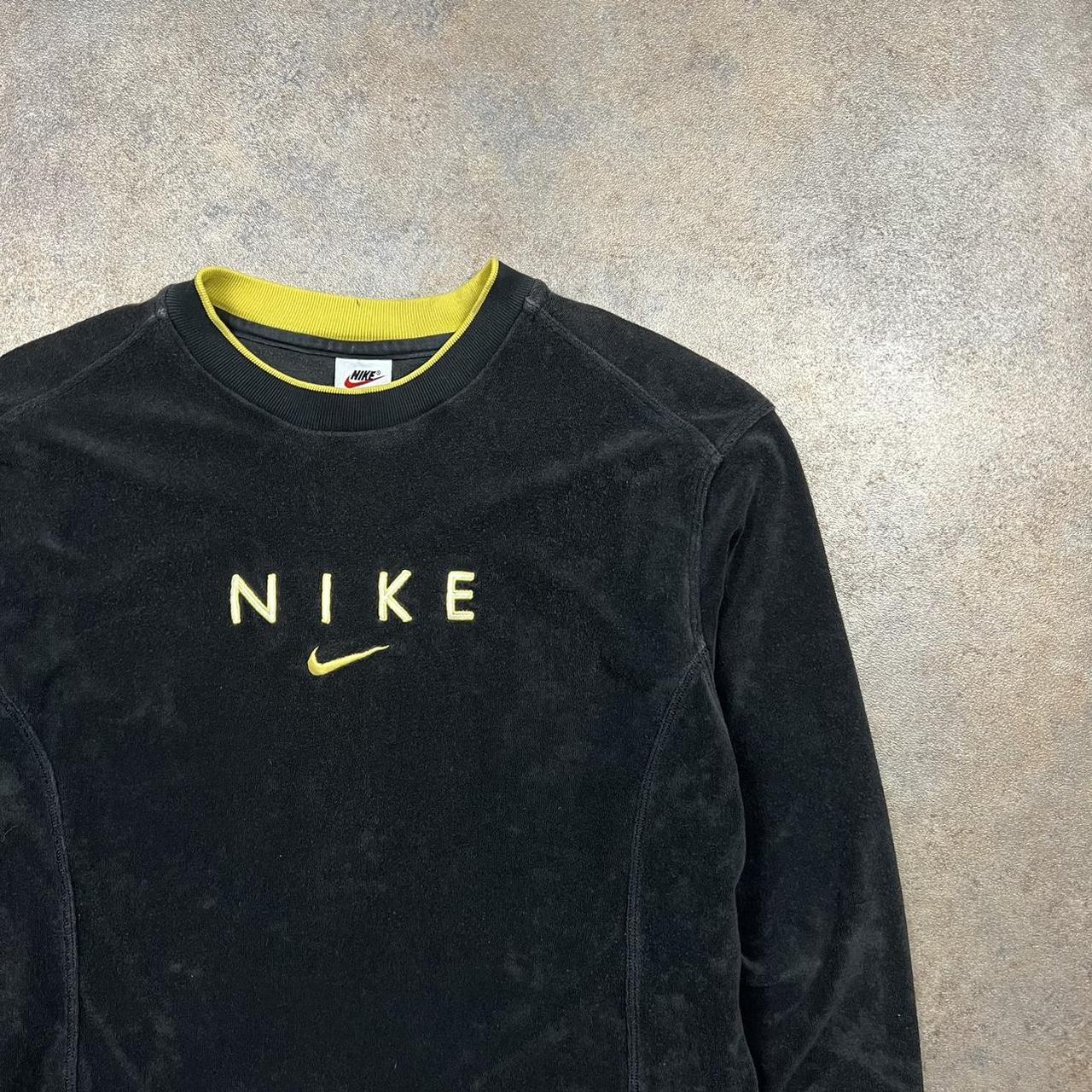 Vintage Nike Spellout Sweatshirt Black/ yellow... - Depop