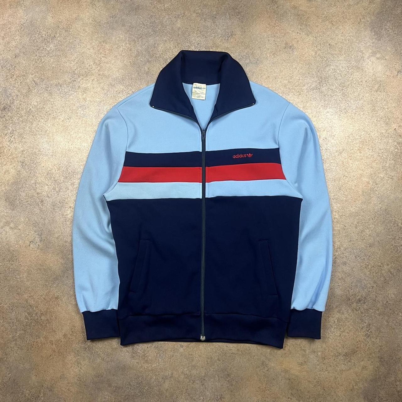 Vintage Adidas Track Jacket Baby blue/ navy/ red... - Depop