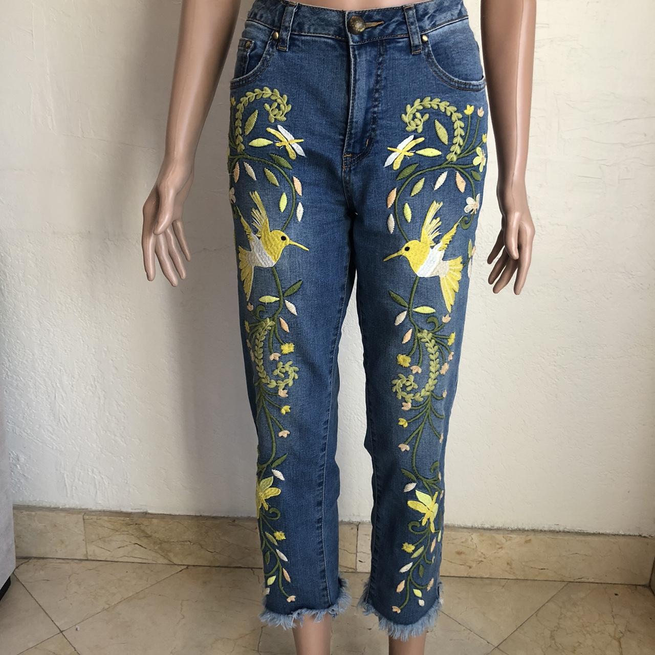 V cristina sale embroidered jeans