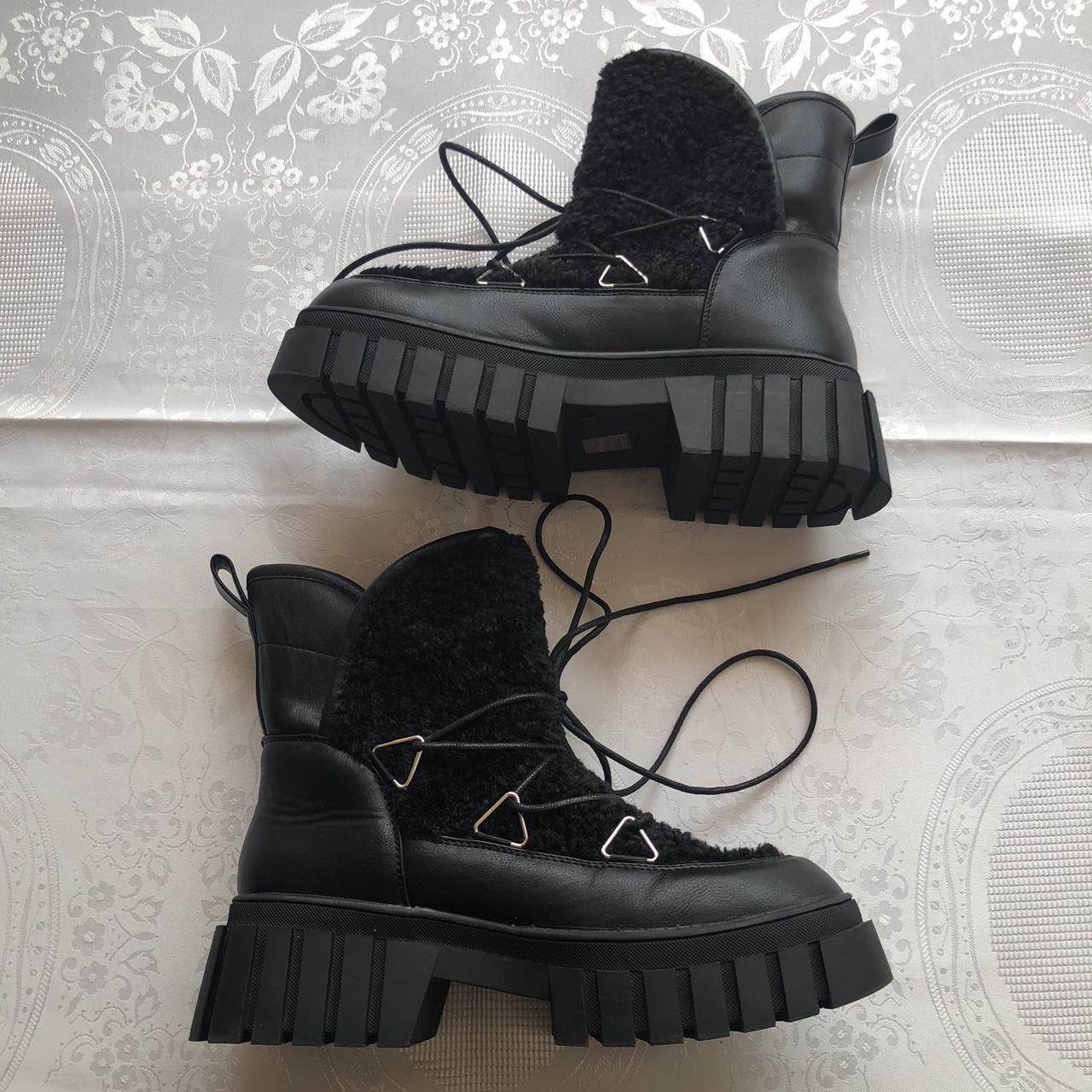 Pretty Little Thing Black Round Toe Borg Lace Up. Depop