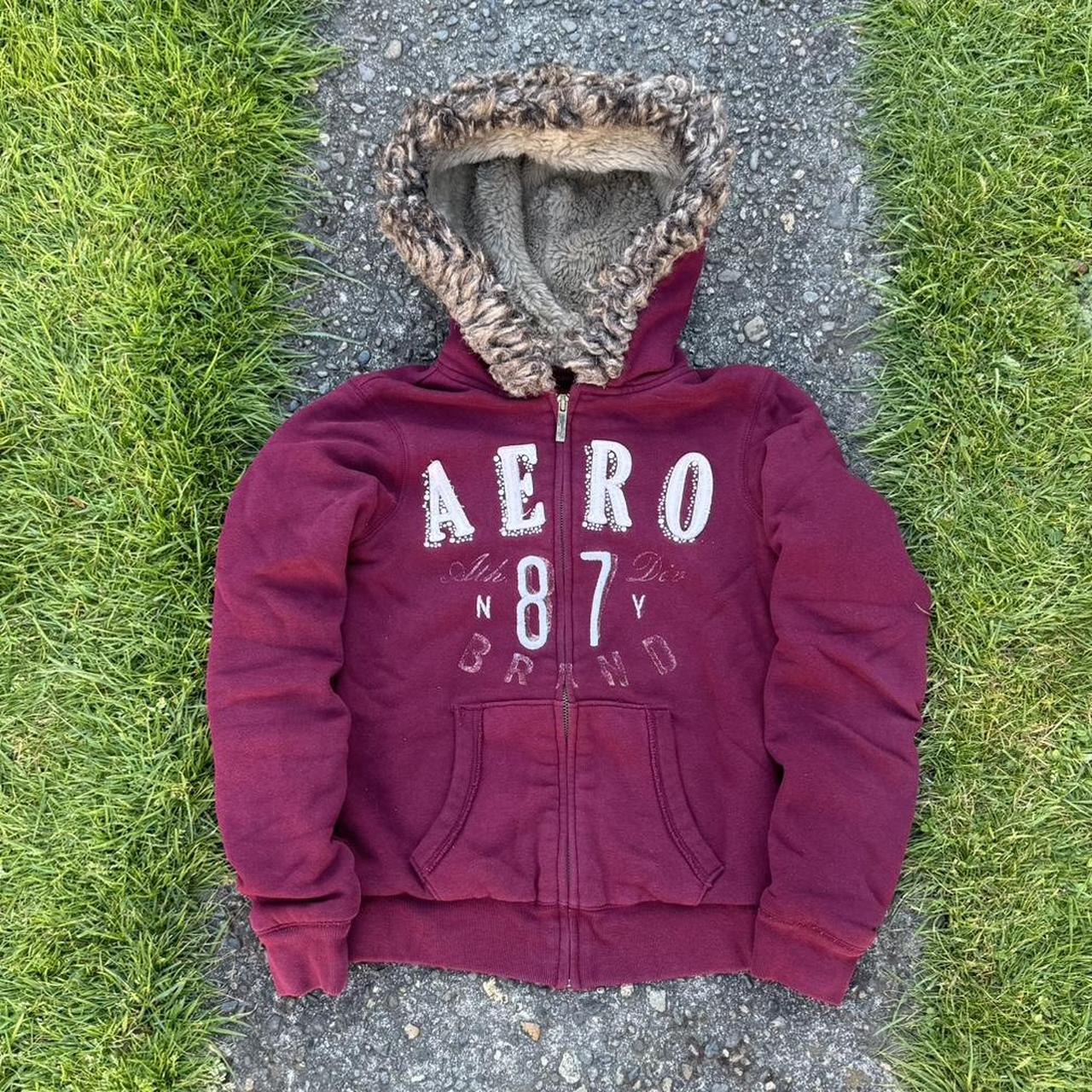 2000s aeropostale fur lined zip up hoodie women’s... - Depop