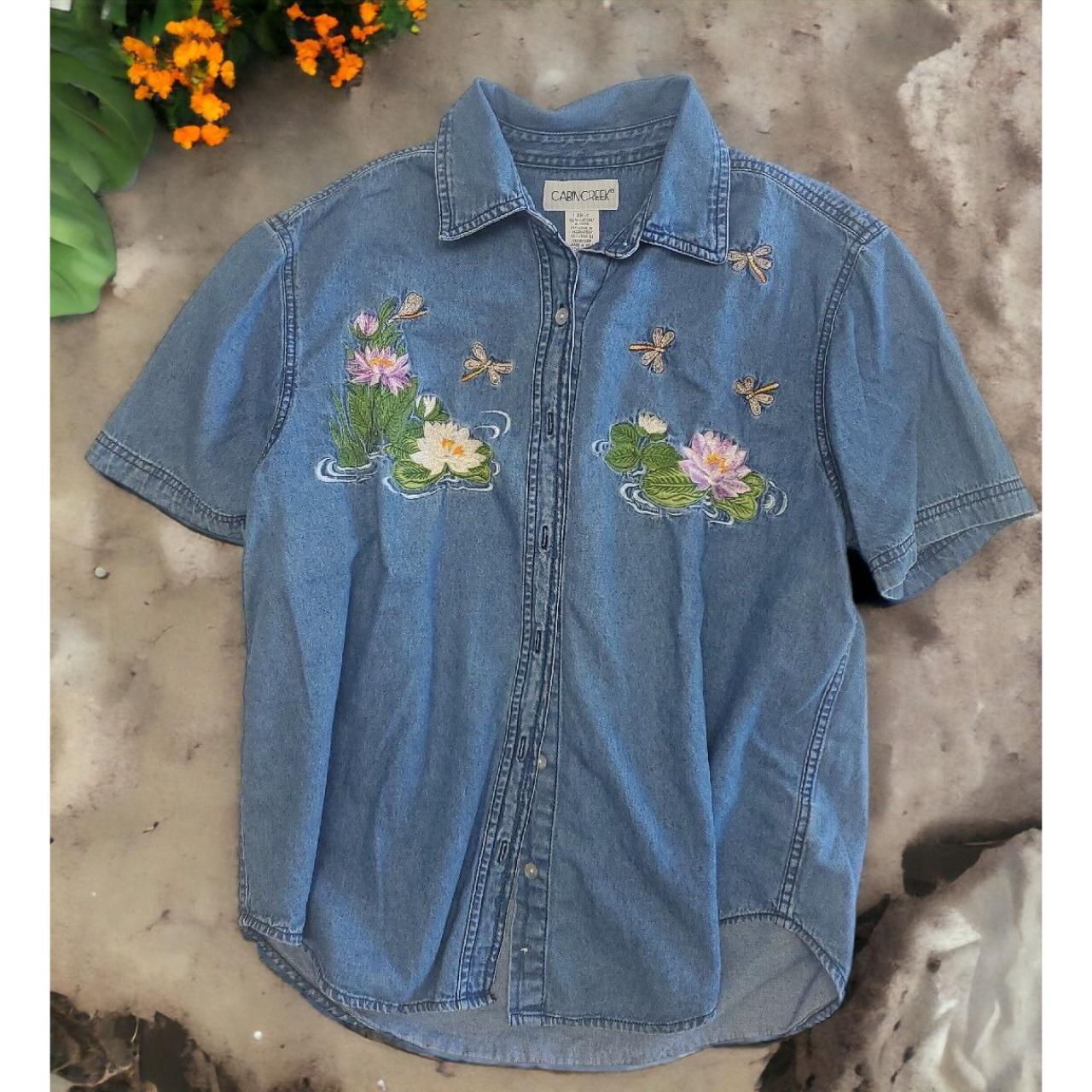 Cabin Creek S/S Blue Denim Shirt Dragonflies Lilly... - Depop