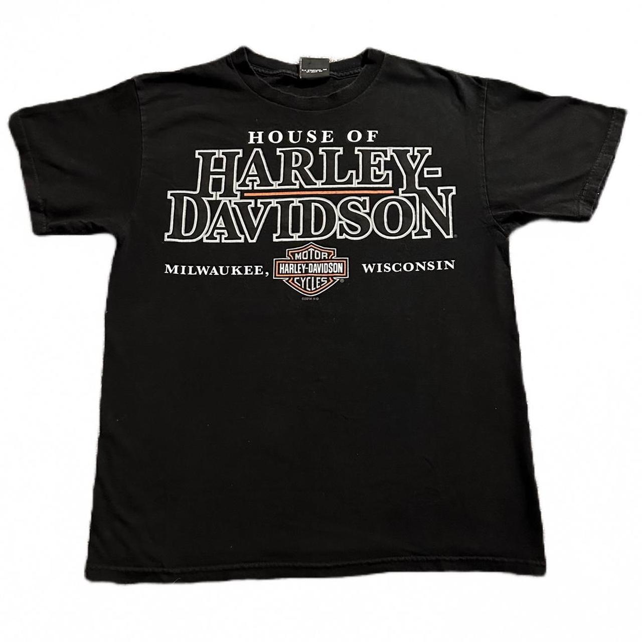 Harley Davidson Men's Black and White T-shirt | Depop