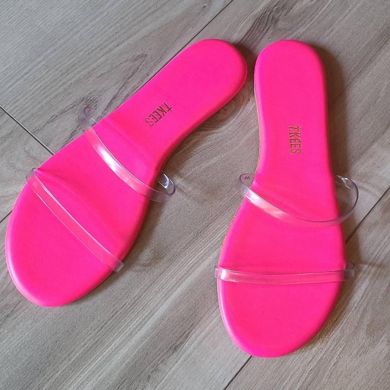 Tkees Gemma Neon Pink Slide Sandals sz 8. Clear top Depop