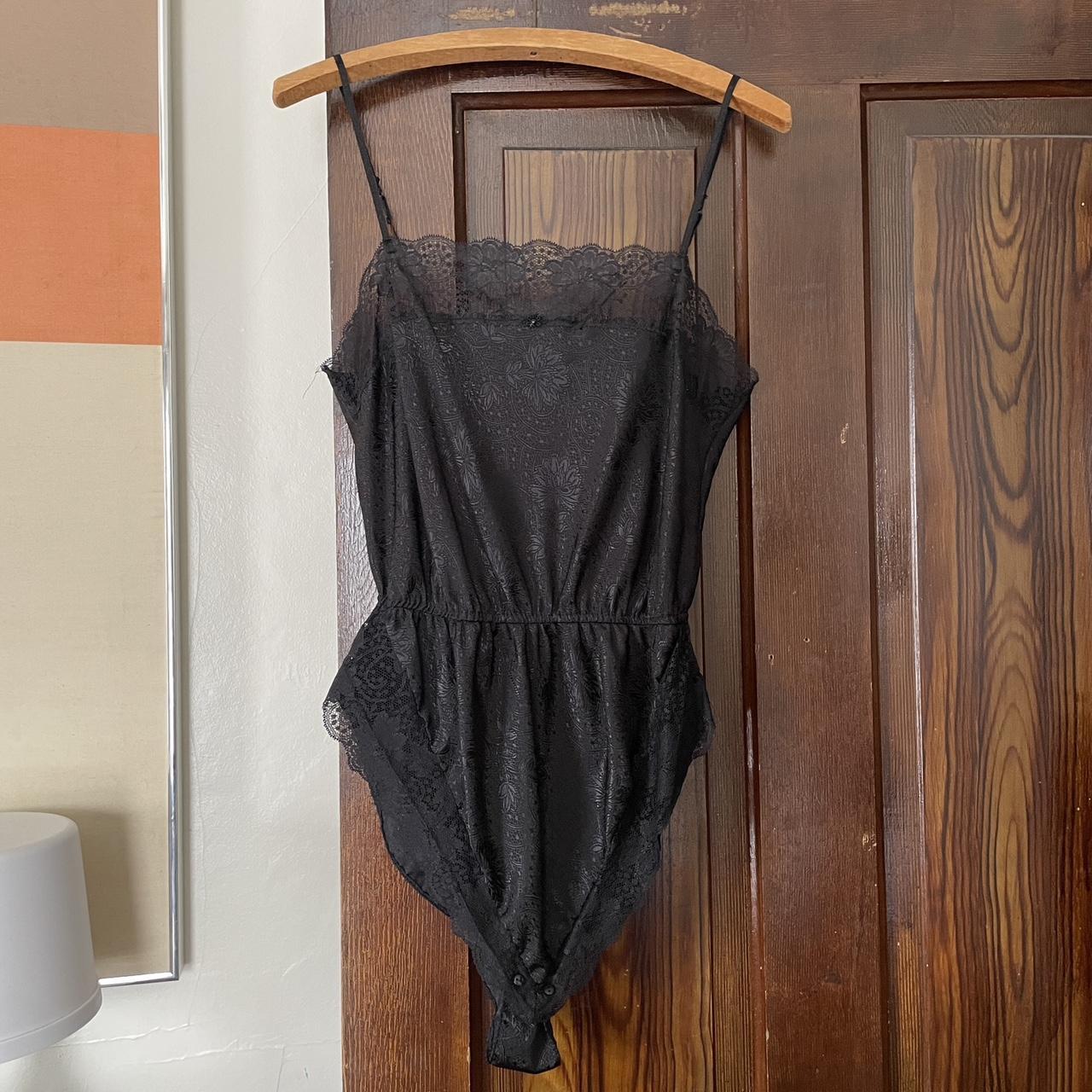 Satin sexy bodysuit Loveeee her! Classic black satin - Depop