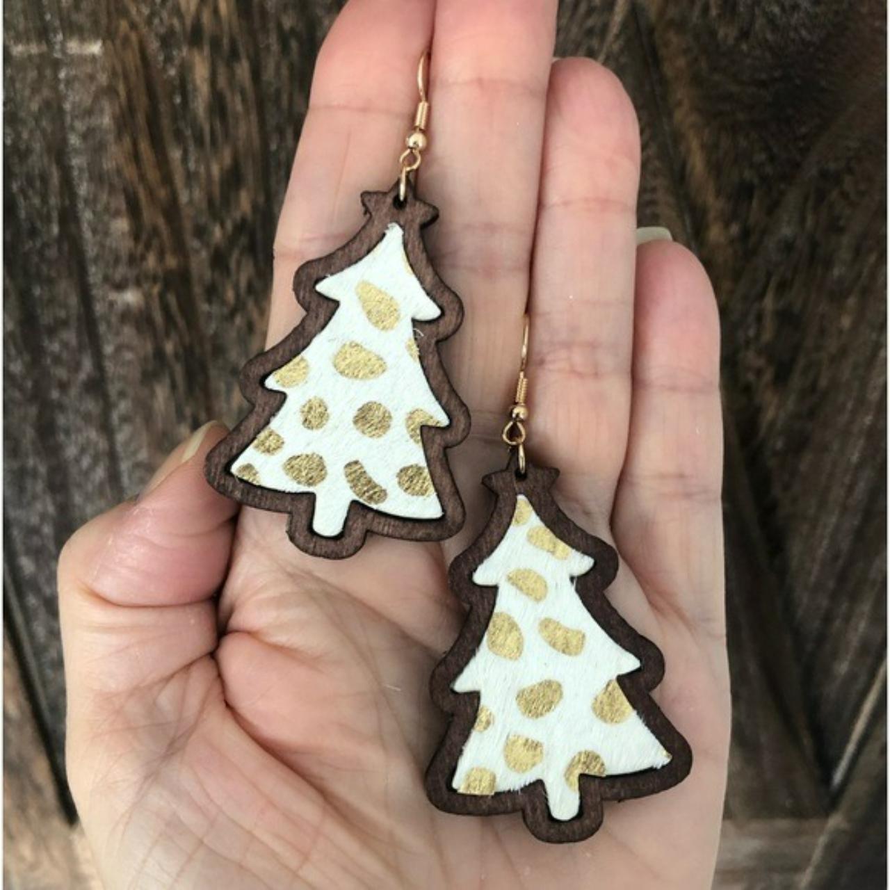 Golden Gold Spot Christmas Tree Animal Print Wooden... Depop