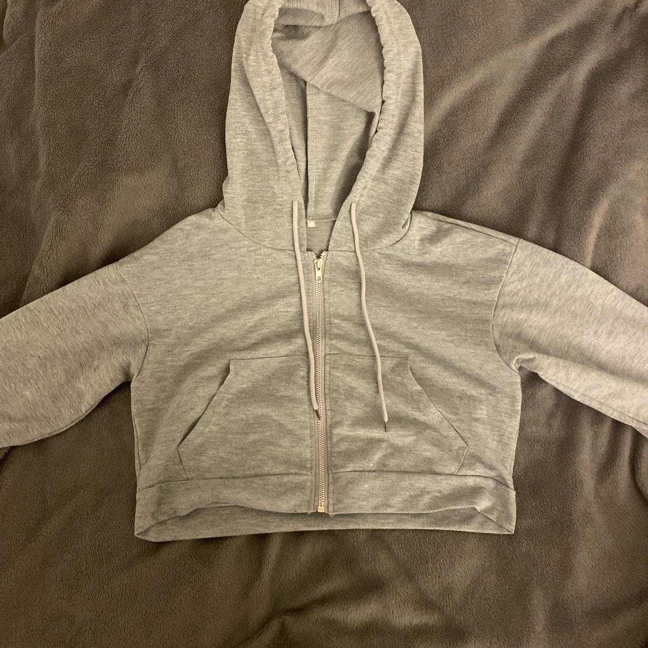 grey cropped zip up hoodie with drawstrings, perfect... - Depop
