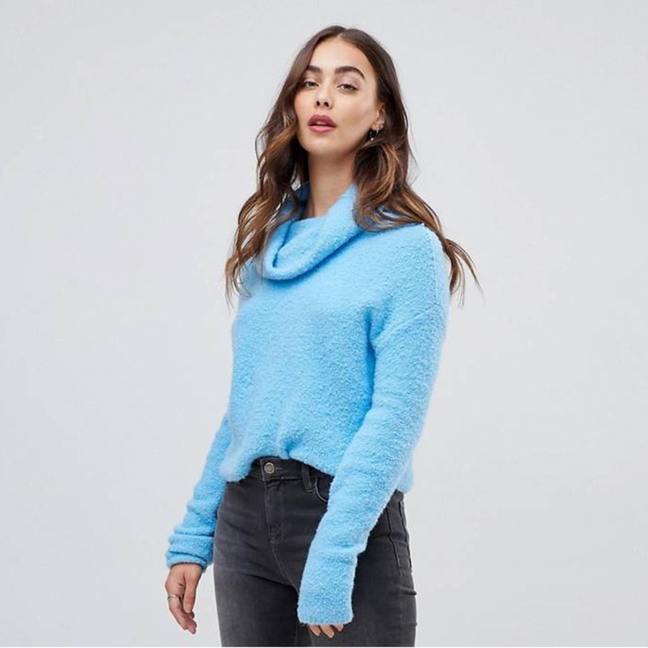 Free People Stormy Cowl Neck Blue Pullover