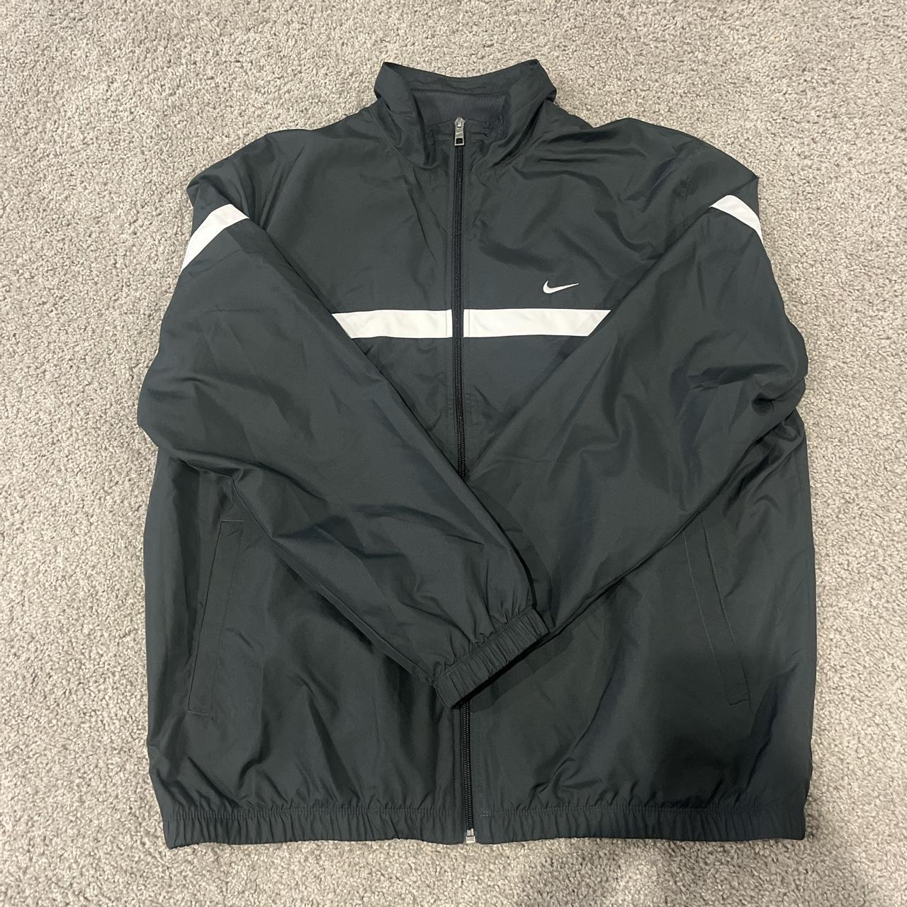 Charcoal Grey and White Nike Windbreaker like Jacket - Depop