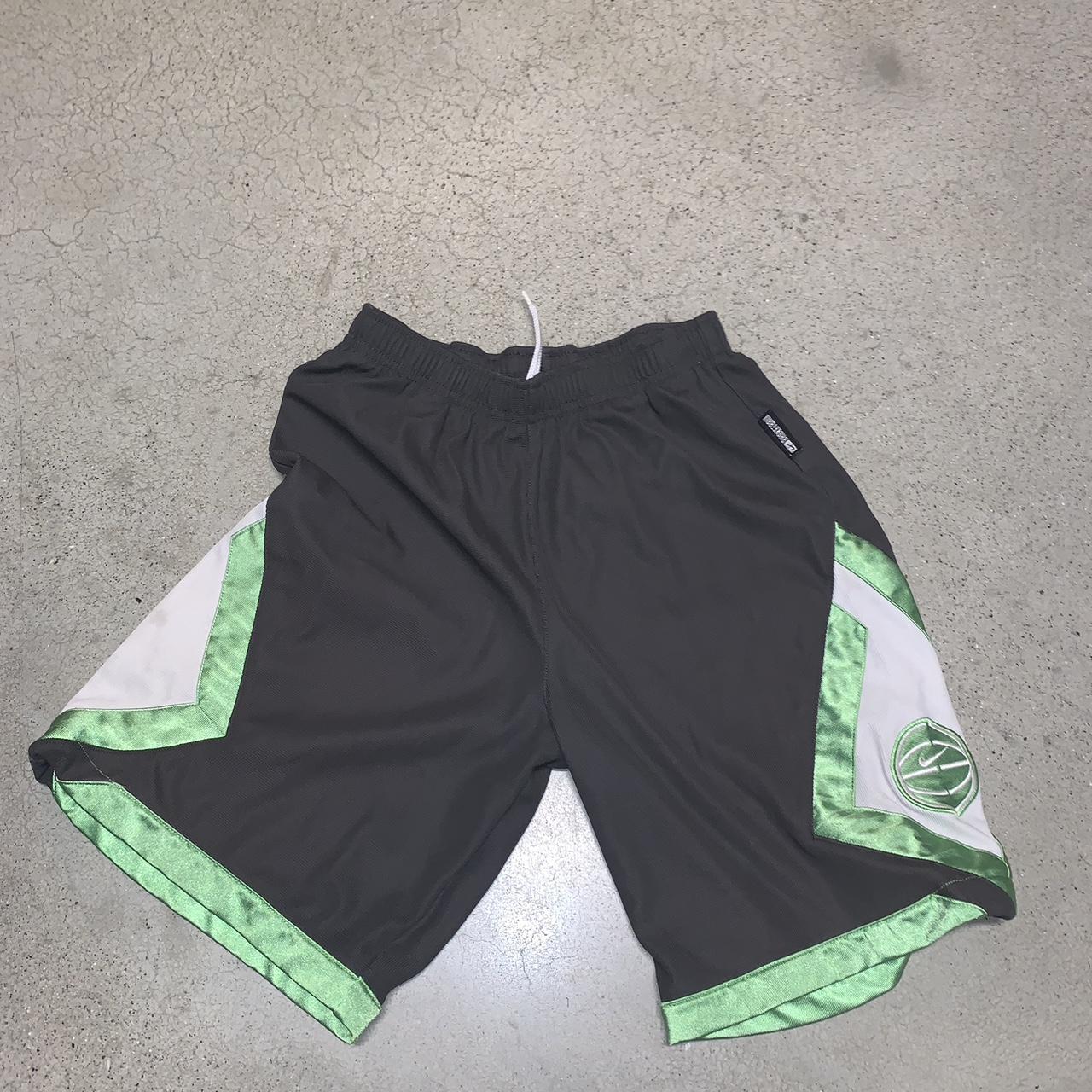 small grey and green Nike shorts, only worn a couple... - Depop