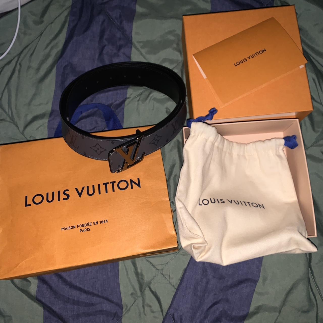 Louis Vuitton Men's Grey and Silver Belt Depop