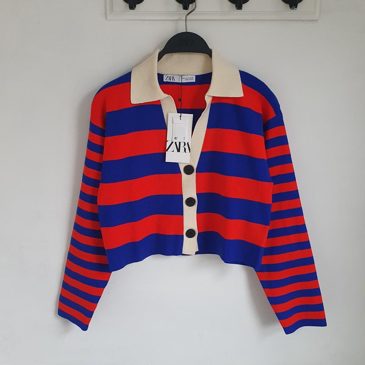 Red blue striped cardigan zara size S New with tags Depop