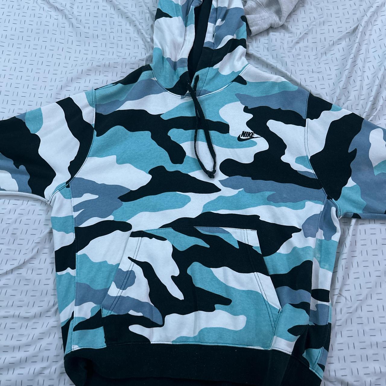 Nike hoodie Blue camo Nike hoodie Has bleach stains Depop