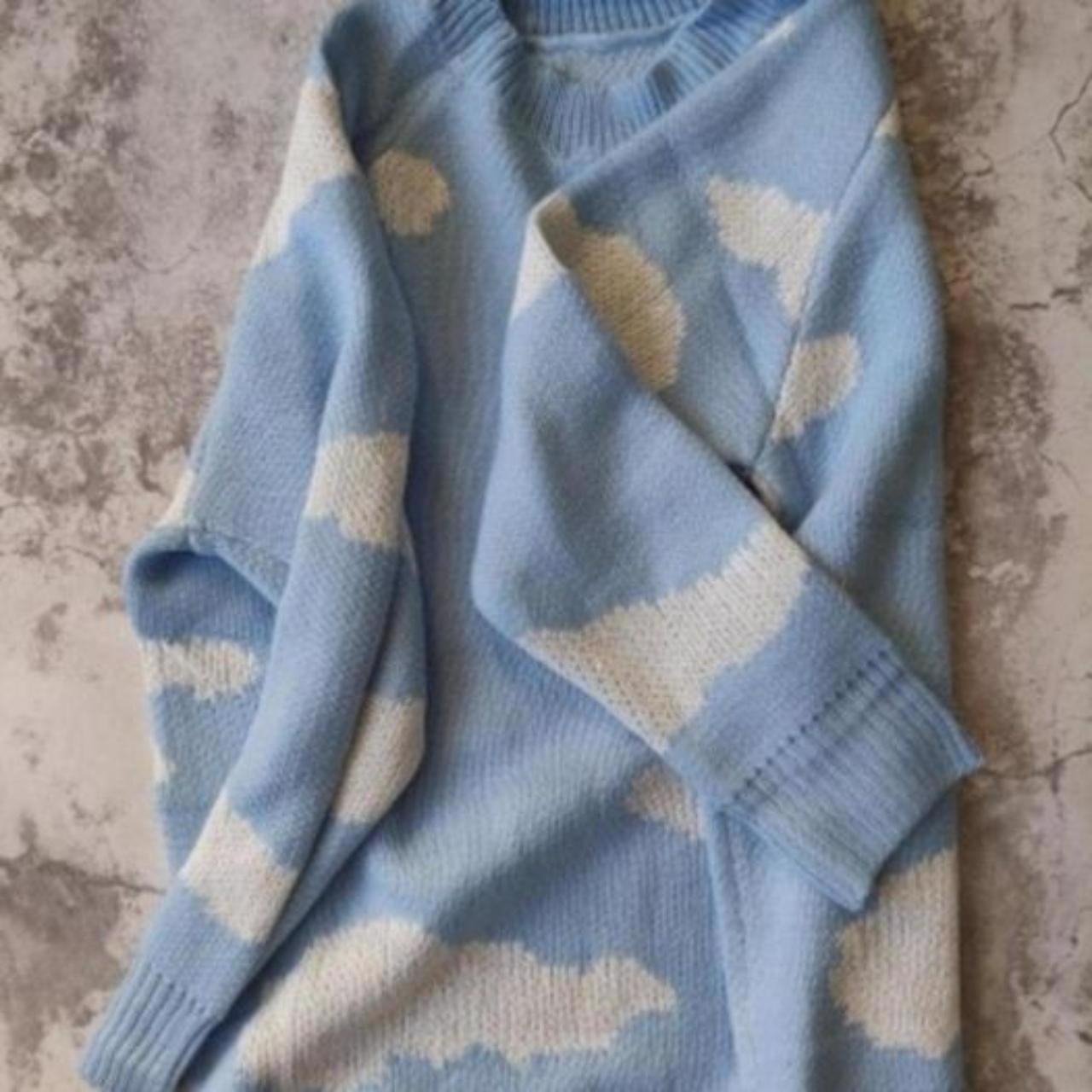 Oversize blue cloud sweater -cute cloud pattern - Depop