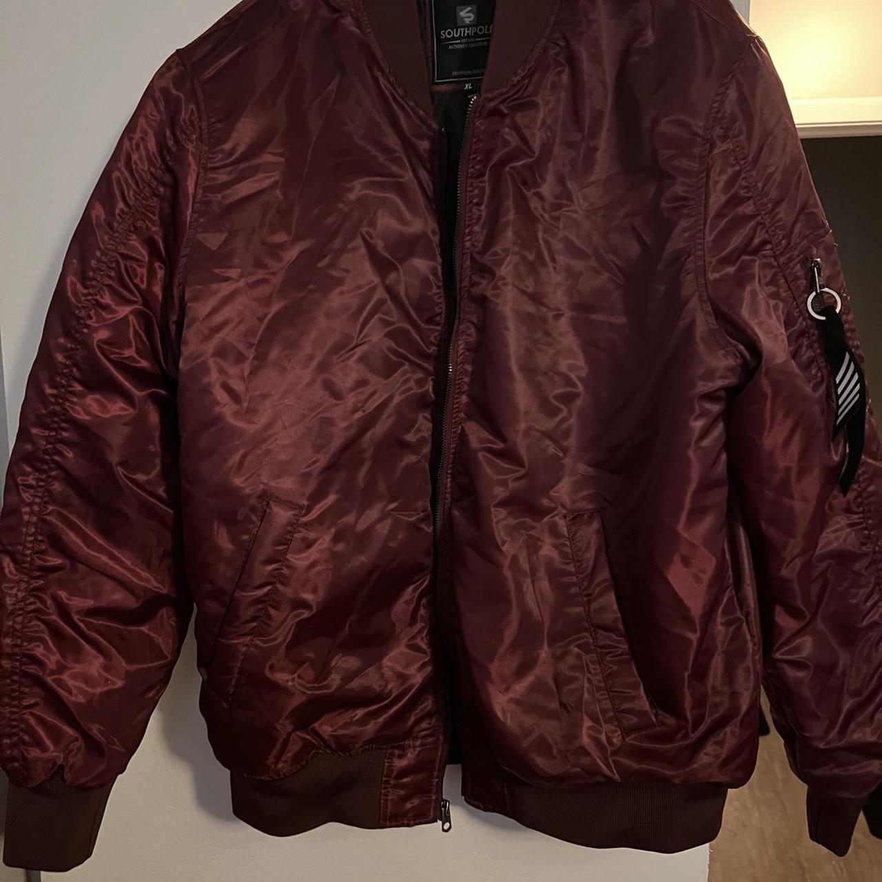 Worn once burgundy puffer jacket. Great for going... - Depop