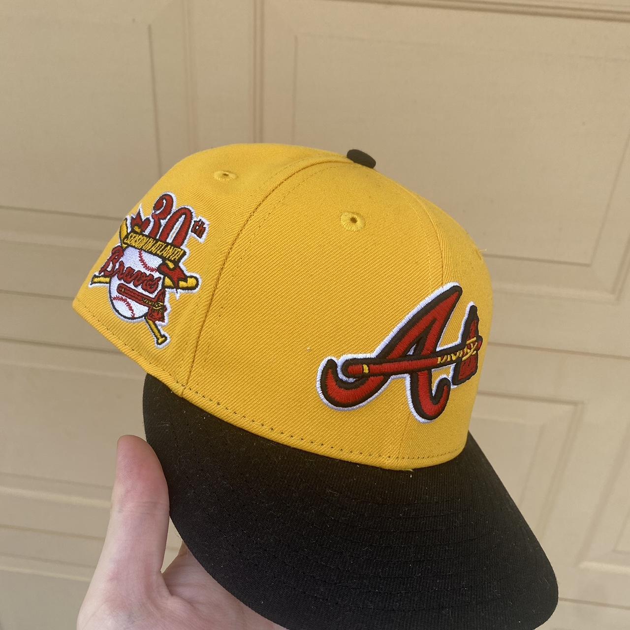 Atlanta Braves Fitted Hat Size 7 1/4 Two Tone Brown - Depop