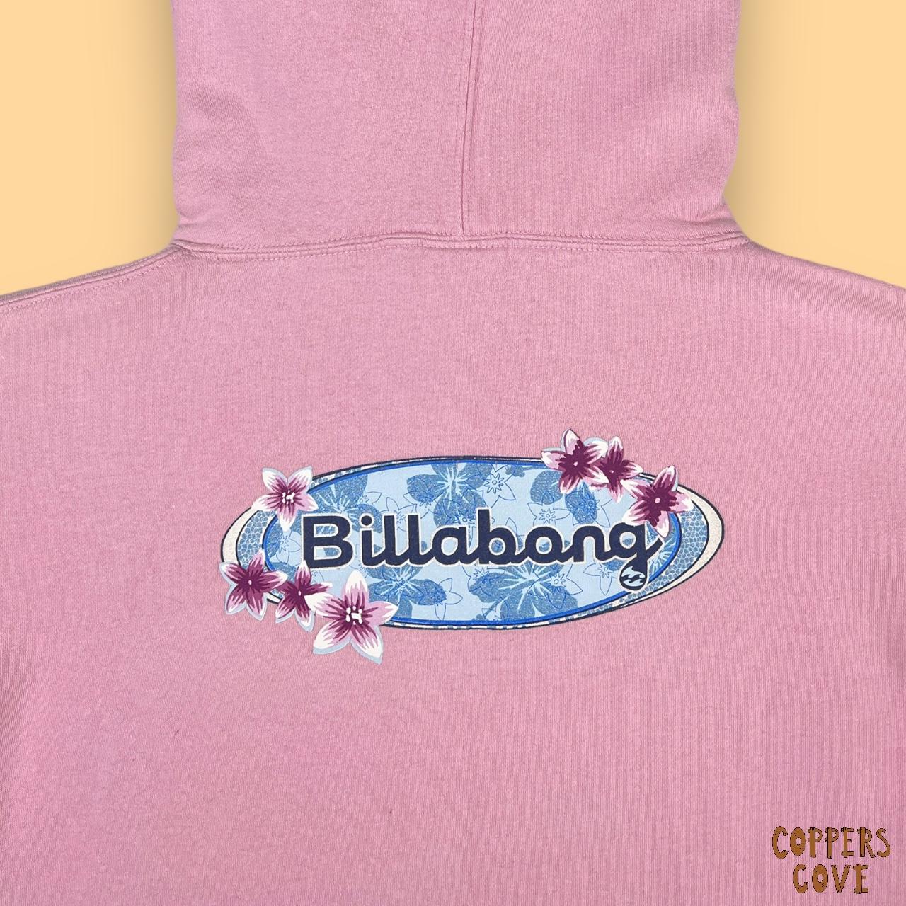 90s Billabong Pink floral surfwear hoodie womens... - Depop