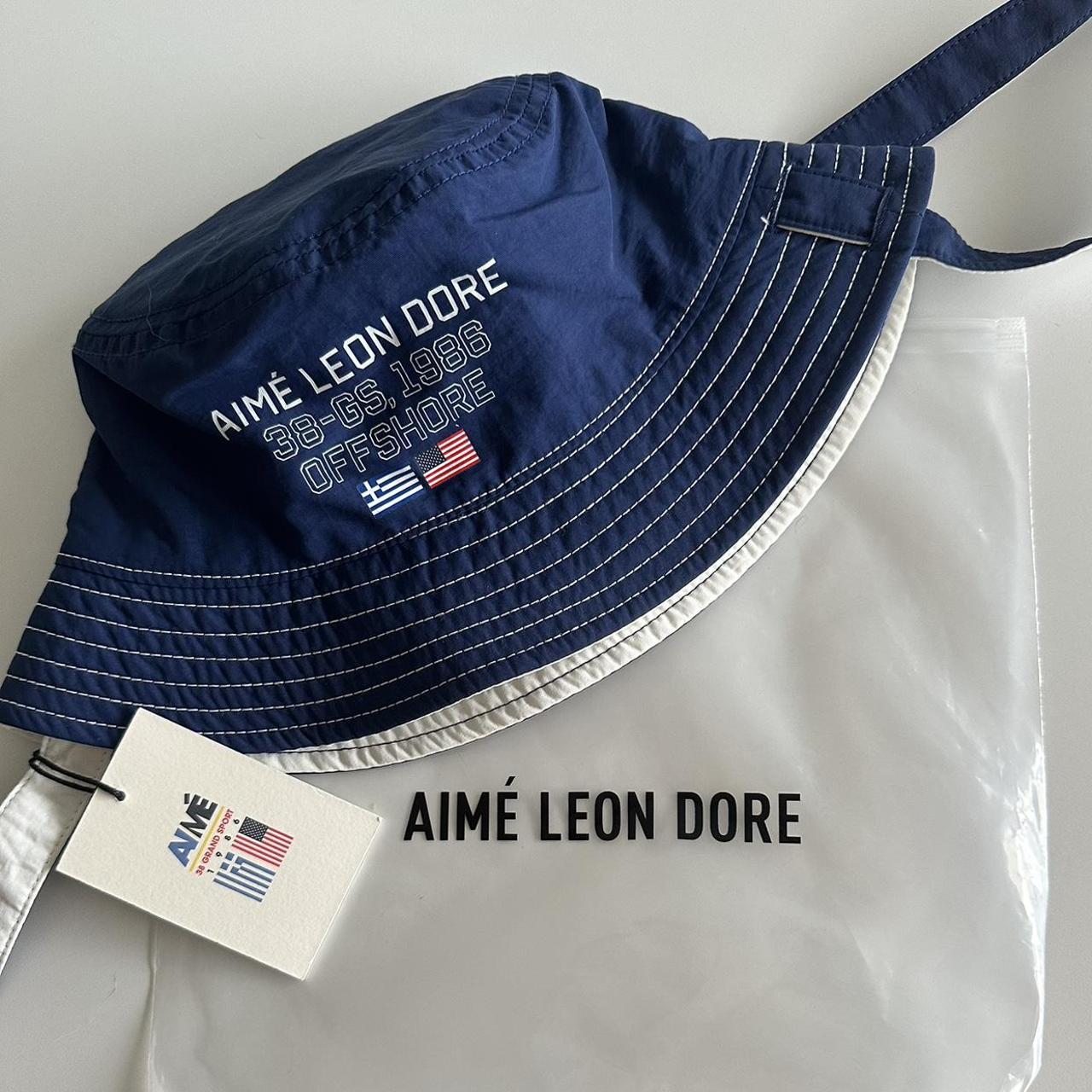 Aime Leon Dore Navy & White Bucket Hat Aimé 38-GS... - Depop