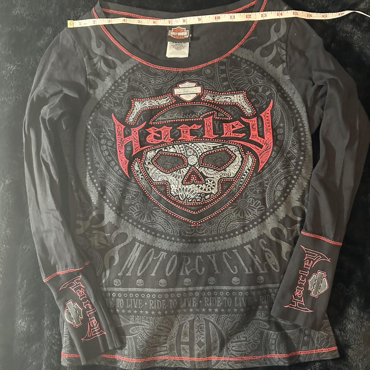 Women’s Y2k Harley-Davison Shirt With Skull... - Depop