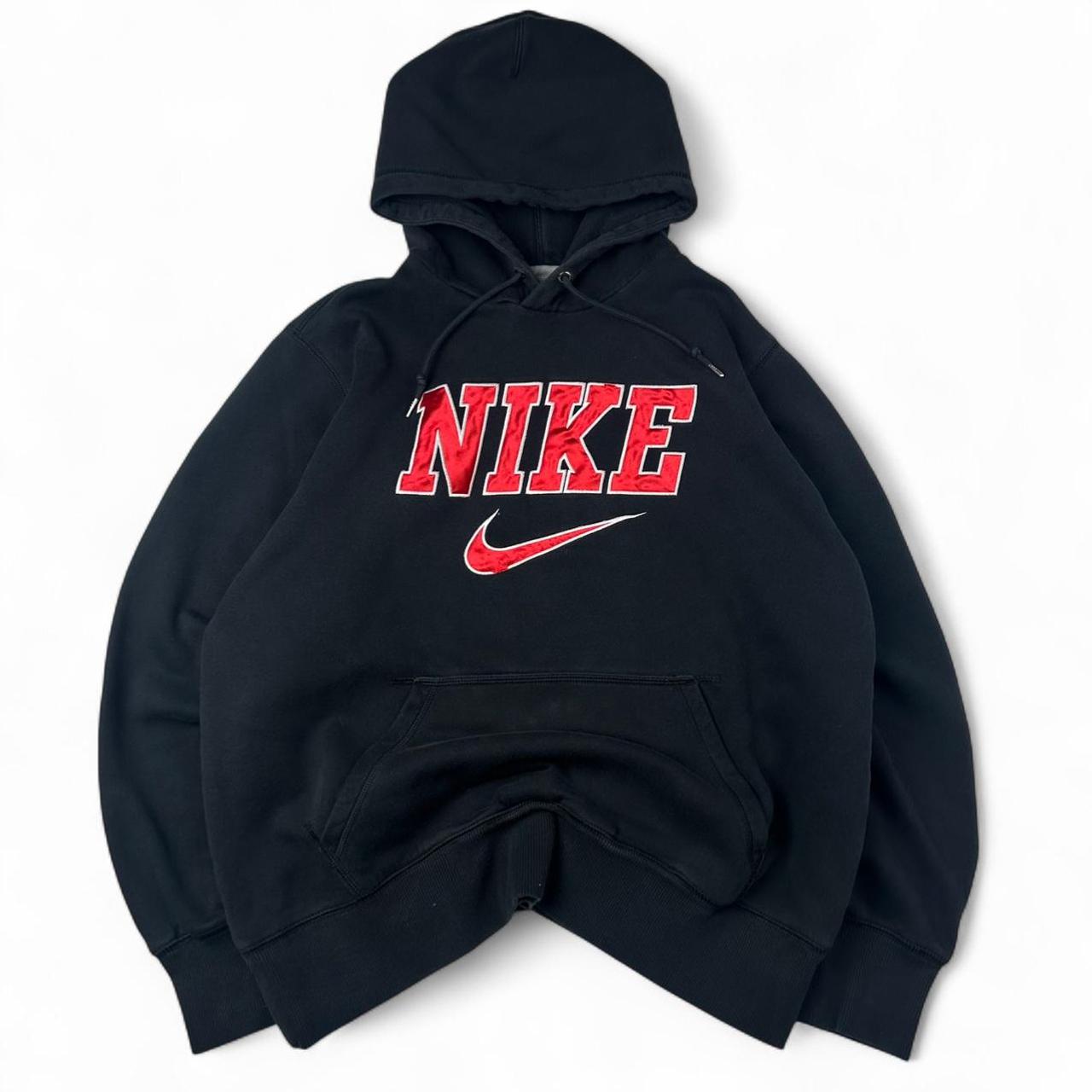 black nike hoodie red writing
