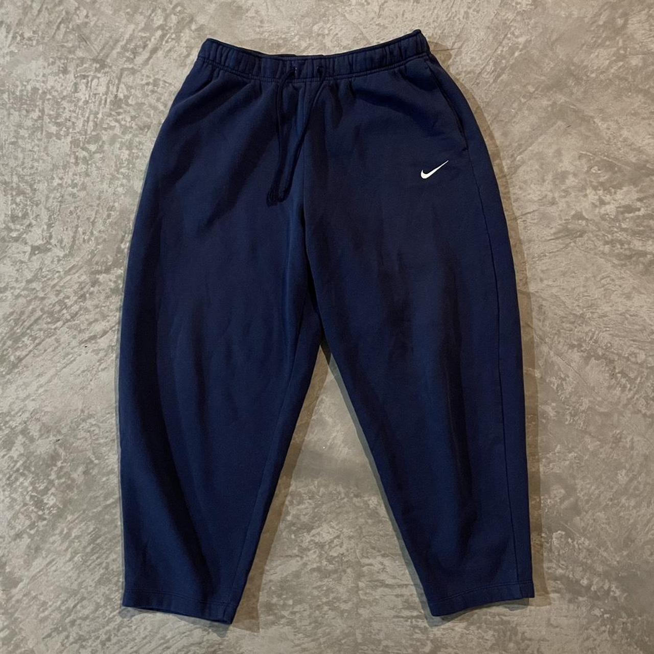 navy nike sweatpants baggy embroidered logo one Depop