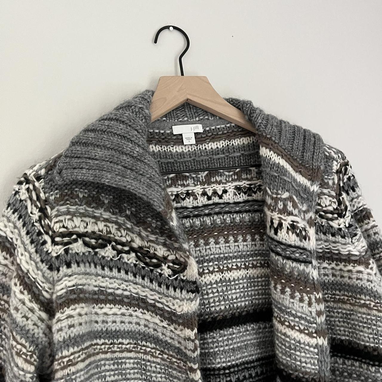 J. Jill Small Blue Grey Knit Wool Blend Hooded Cardigan Sweater