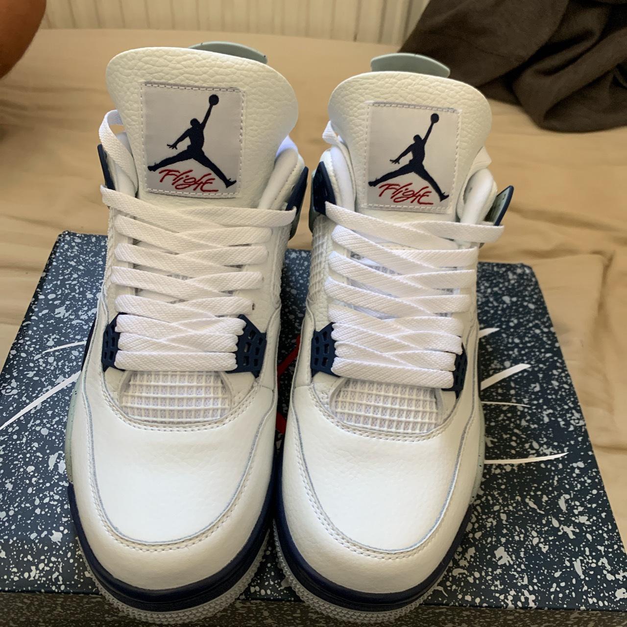 Jordan 4 midnight navy Uk:9 Worn once no defects Box... - Depop