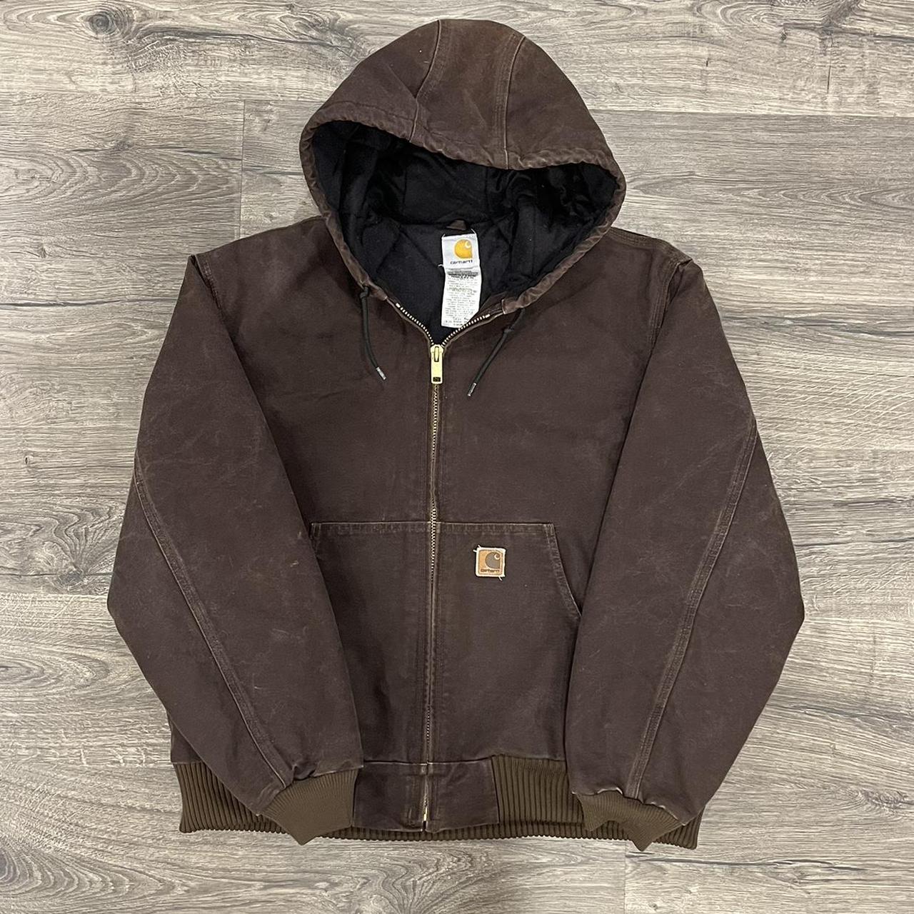 Vintage Carhartt J130 Brown Hooded Jacket Great... - Depop